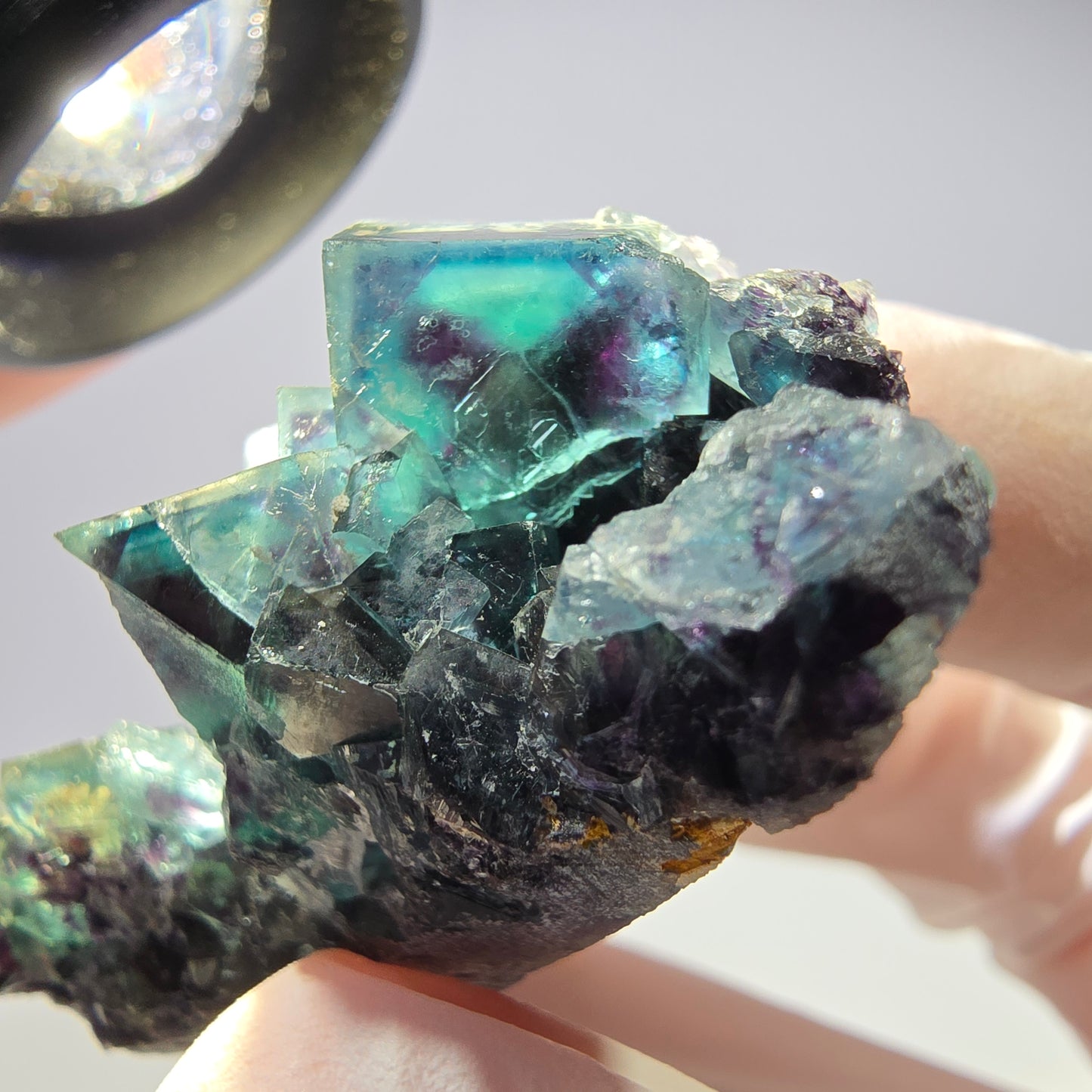 Rare spécimen de cube de fluorite fantôme, vert-violet, Okorusu, Namibie, 45 x 33 x 21 mm