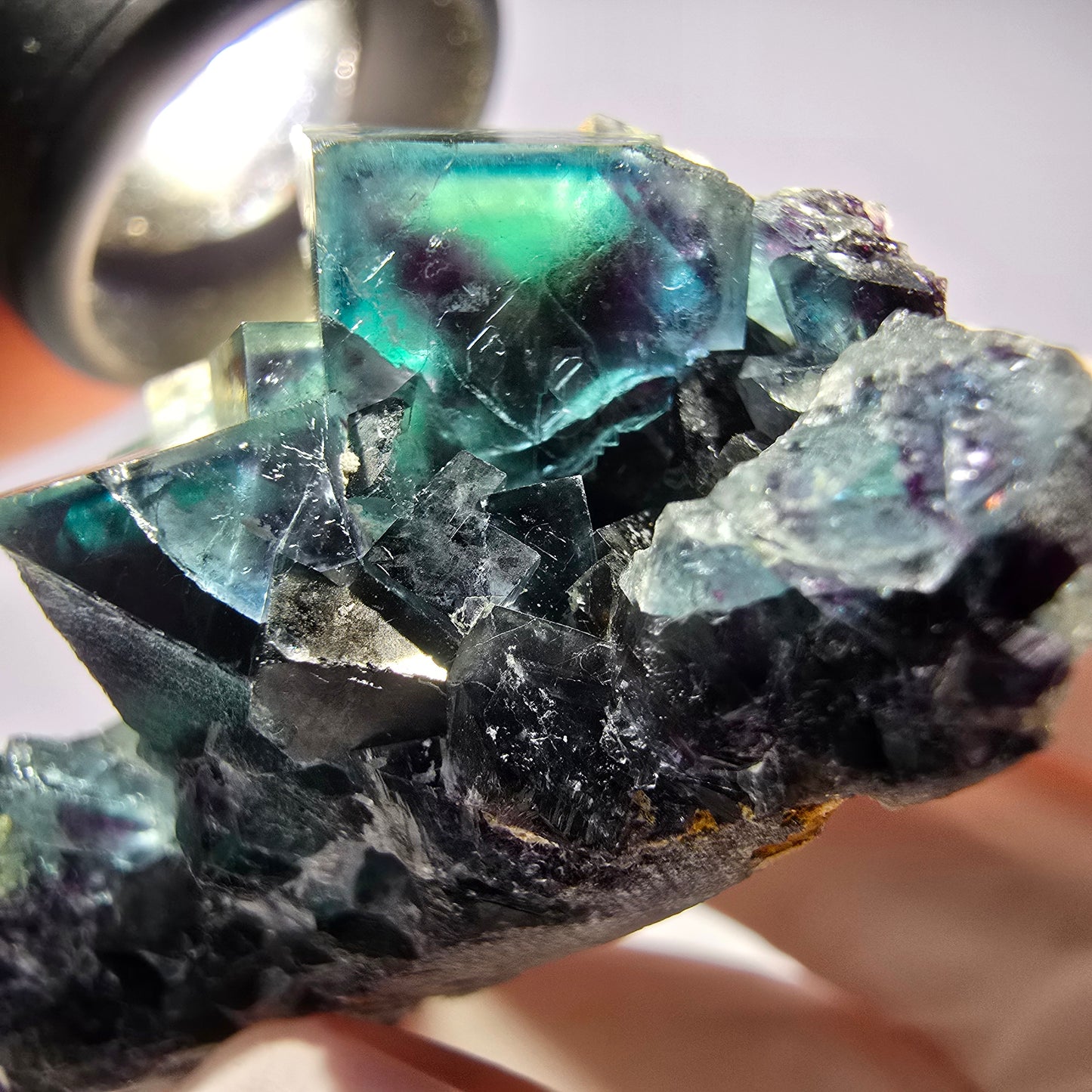 Rare spécimen de cube de fluorite fantôme, vert-violet, Okorusu, Namibie, 45 x 33 x 21 mm