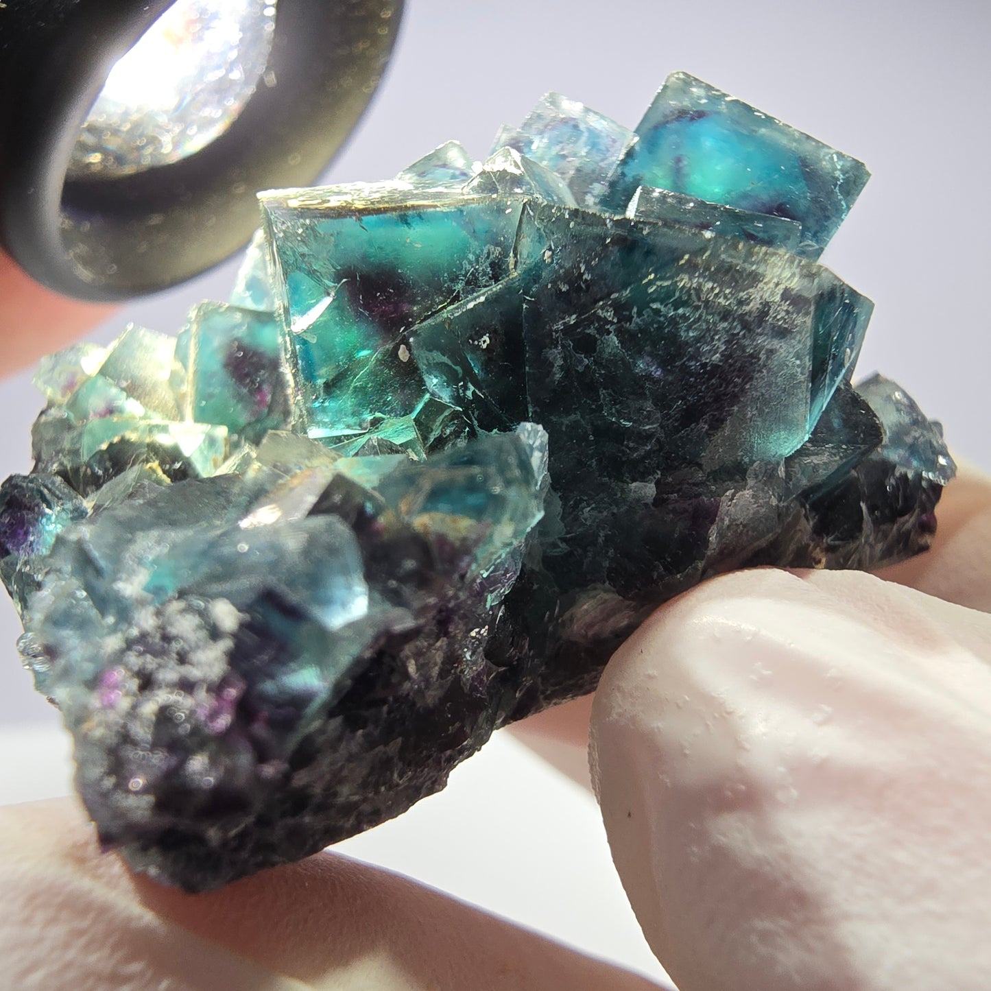 Rare spécimen de cube de fluorite fantôme, vert-violet, Okorusu, Namibie, 45 x 33 x 21 mm