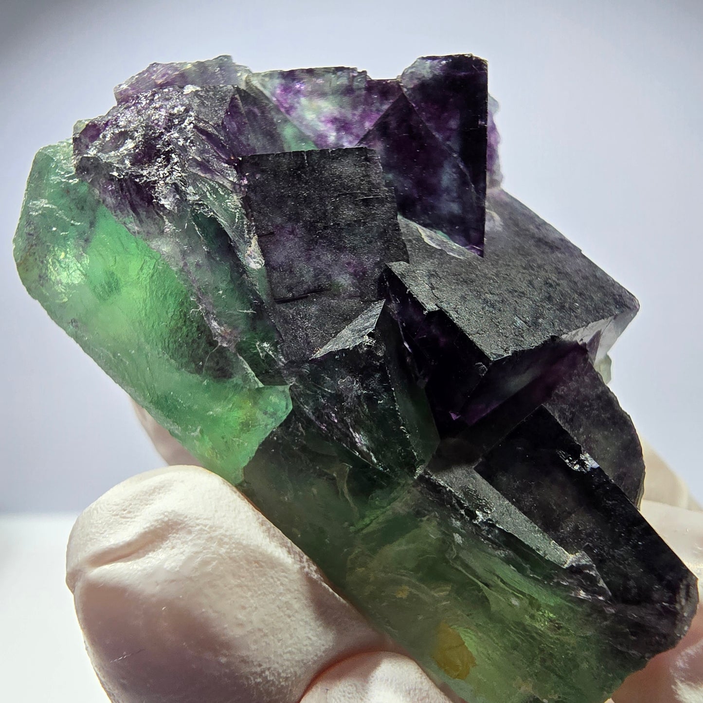 Spécimen de cube de fluorite fantôme parqueté vert violet Okorusu, Namibie 48*26*26mm