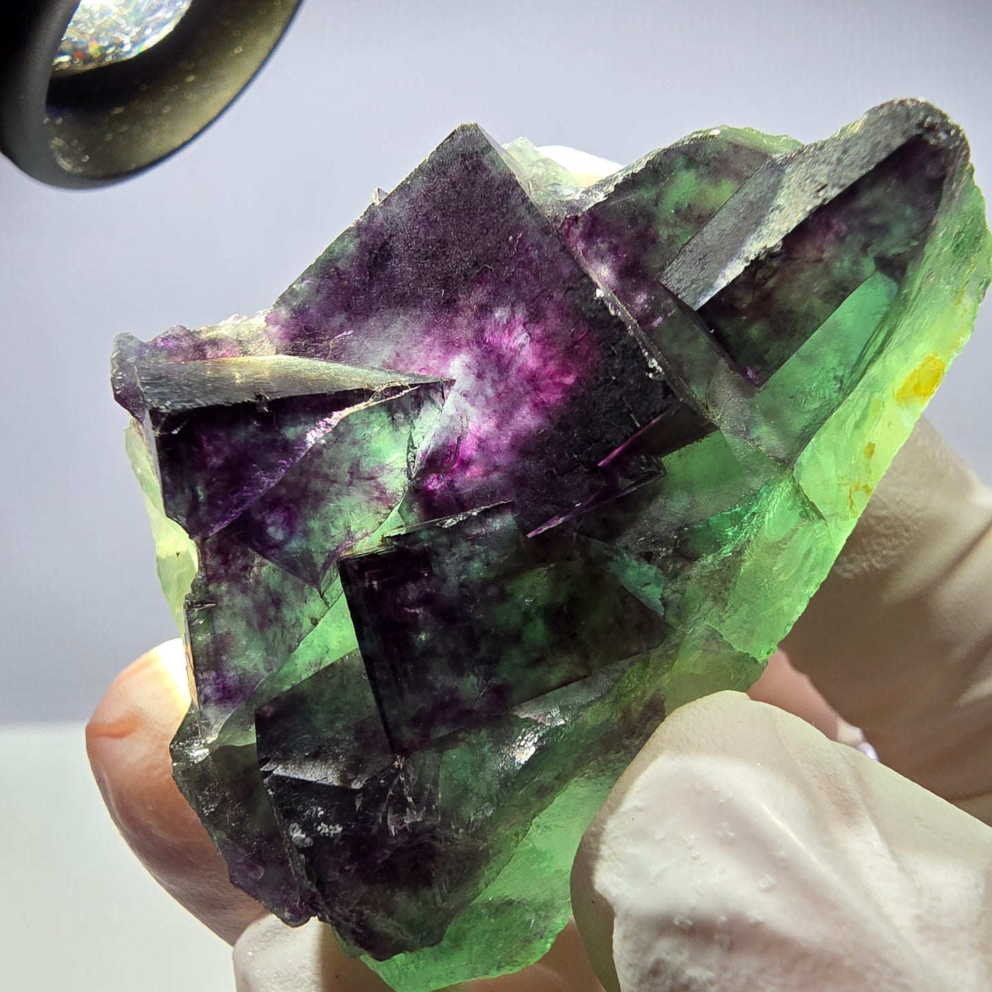 Spécimen de cube de fluorite fantôme parqueté vert violet Okorusu, Namibie 48*26*26mm