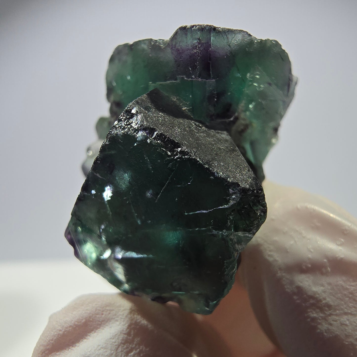 Spécimen de cube de fluorite fantôme parqueté vert violet Okorusu, Namibie 28*24*18mm