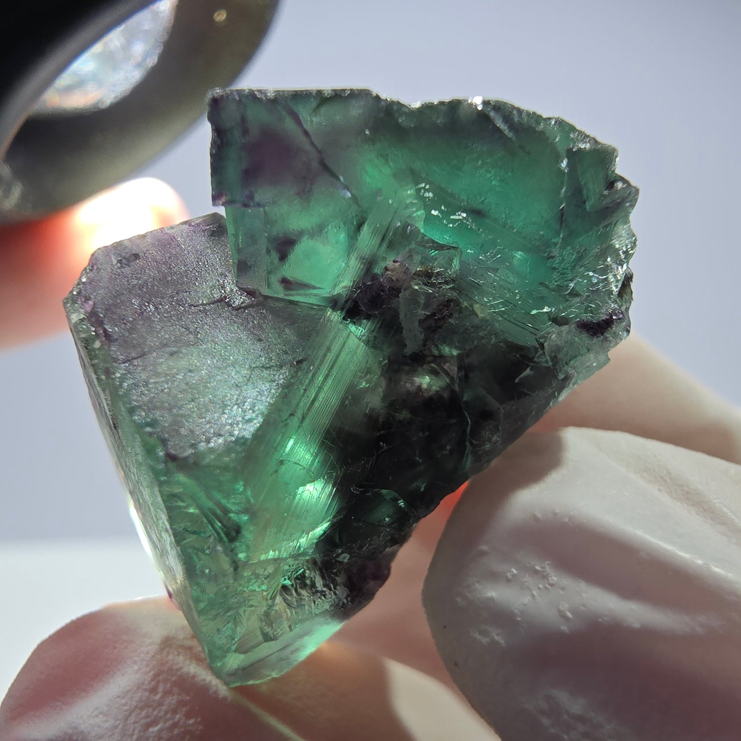 Spécimen de cube de fluorite fantôme parqueté vert violet Okorusu, Namibie 28*24*18mm