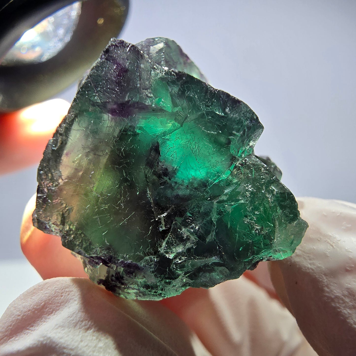Spécimen de cube de fluorite fantôme parqueté vert violet Okorusu, Namibie 28*24*18mm