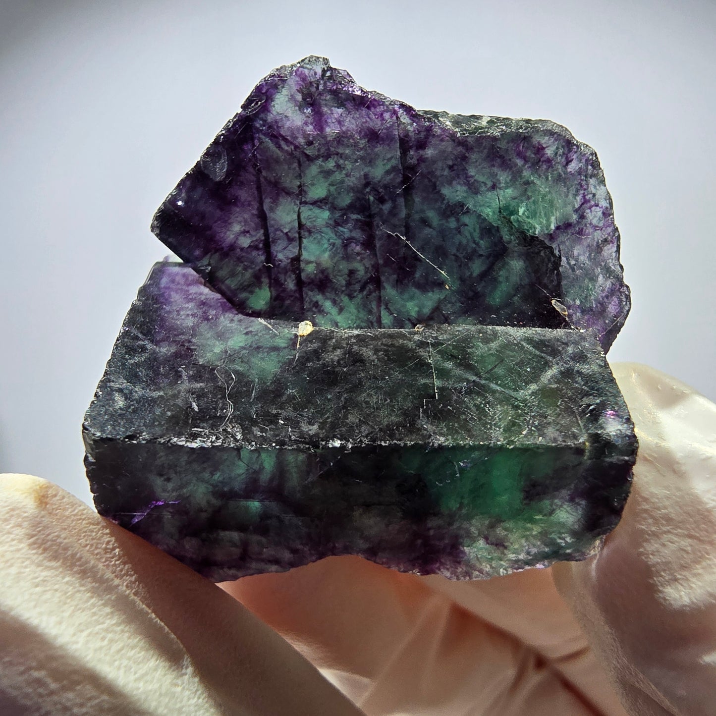 Spécimen de cube de fluorite fantôme parqueté vert violet Okorusu, Namibie 30*30*17 mm
