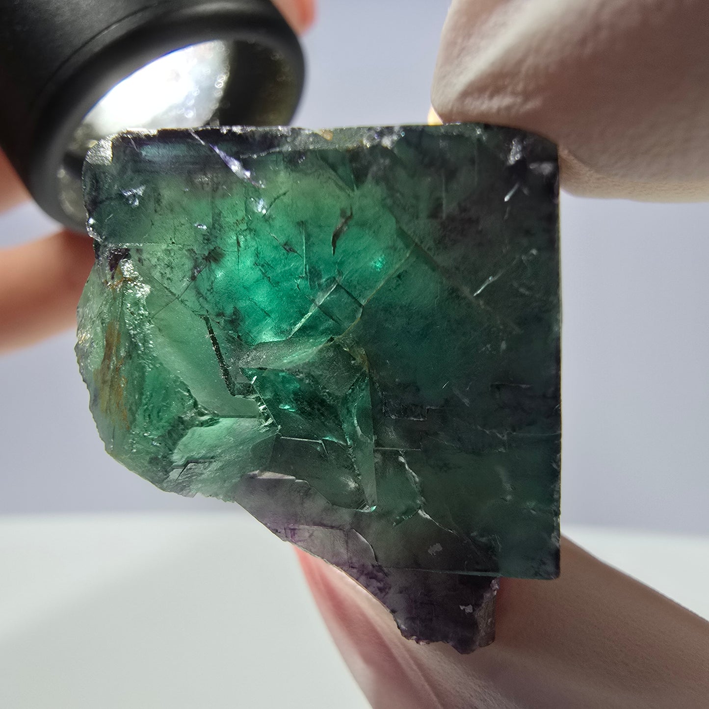 Spécimen de cube de fluorite fantôme parqueté vert violet Okorusu, Namibie 34*31*24mm