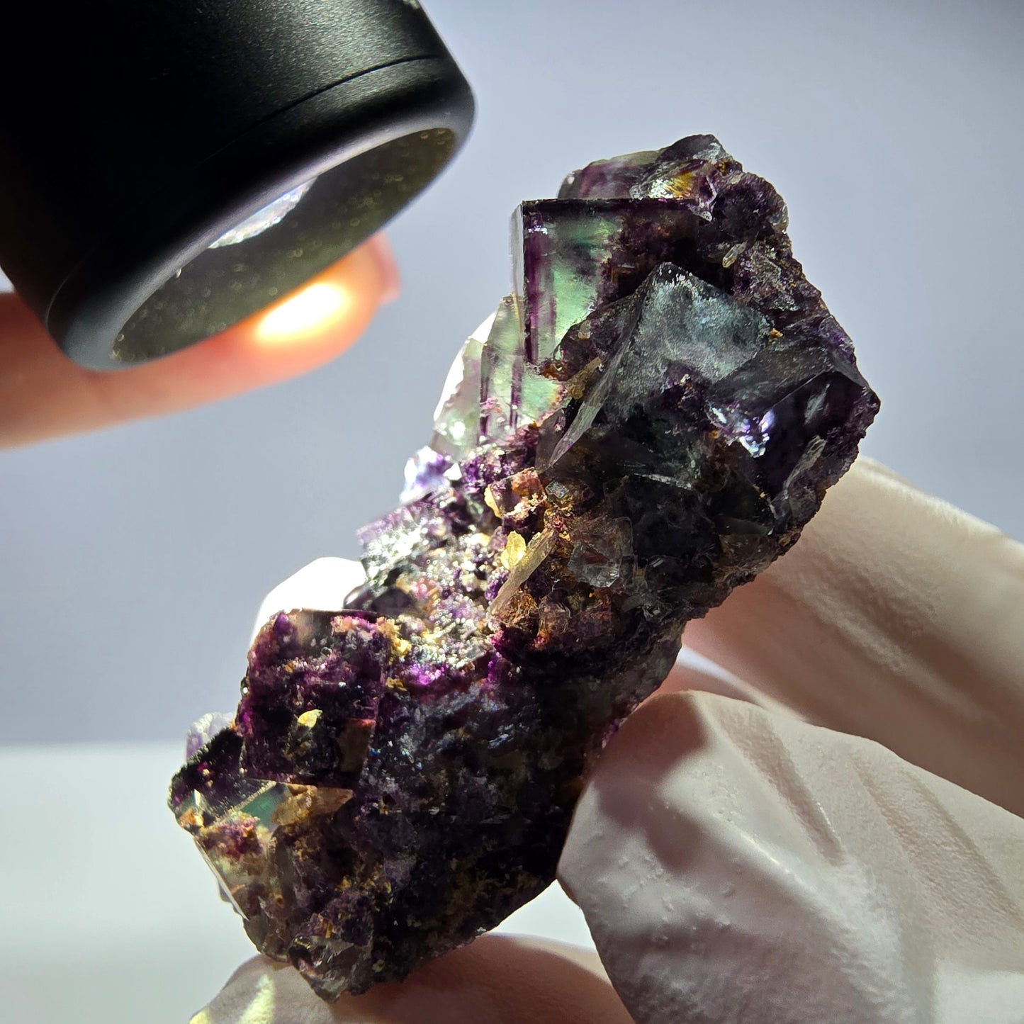 Spécimen de cube de fluorite fantôme parqueté vert violet Okorusu, Namibie 49*27*17mm