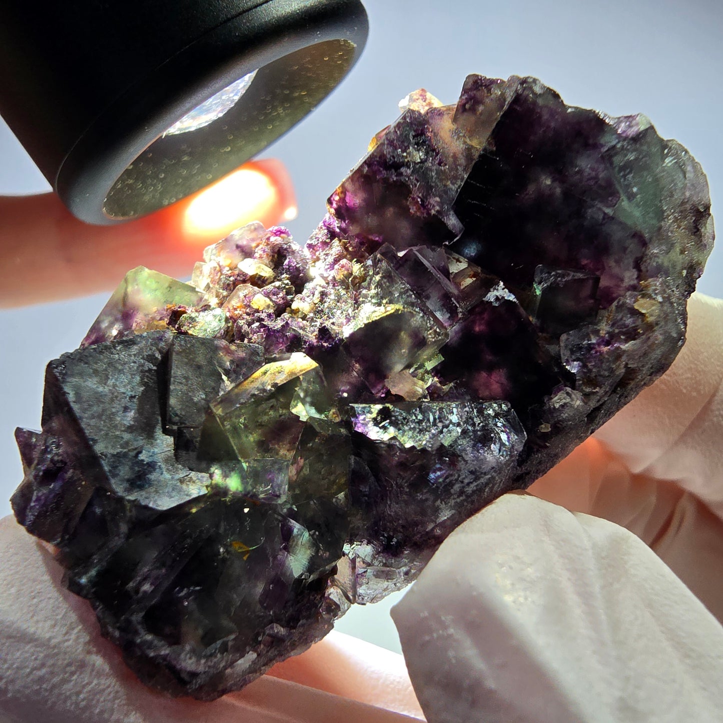 Spécimen de cube de fluorite fantôme parqueté vert violet Okorusu, Namibie 49*27*17mm