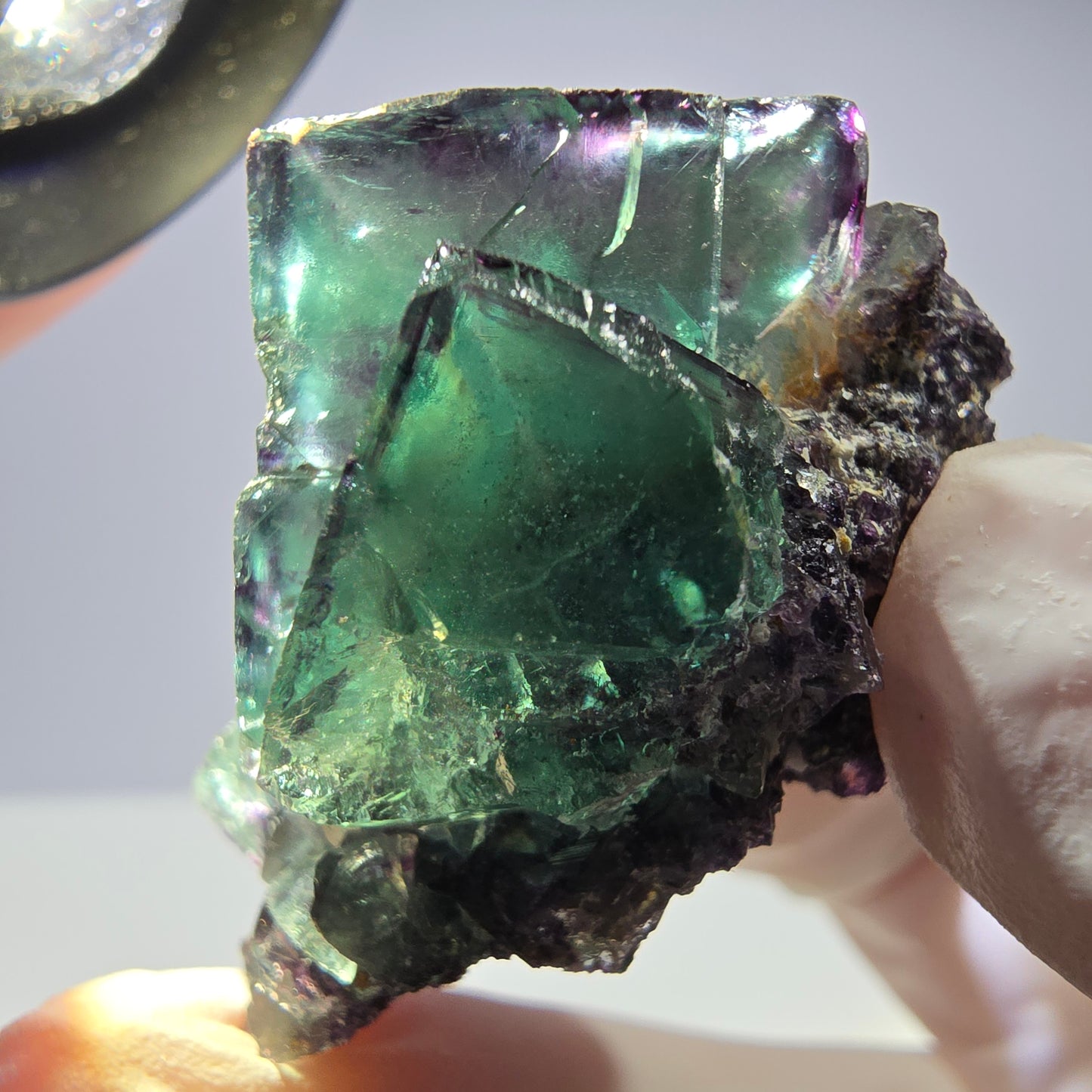 Spécimen de cube de fluorite fantôme parqueté vert violet Okorusu, Namibie 41*34*26mm