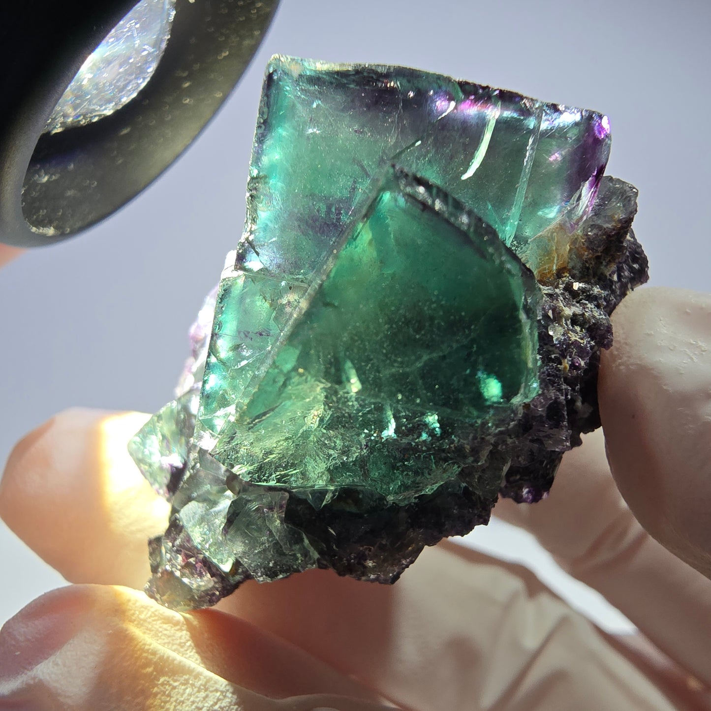 Spécimen de cube de fluorite fantôme parqueté vert violet Okorusu, Namibie 41*34*26mm