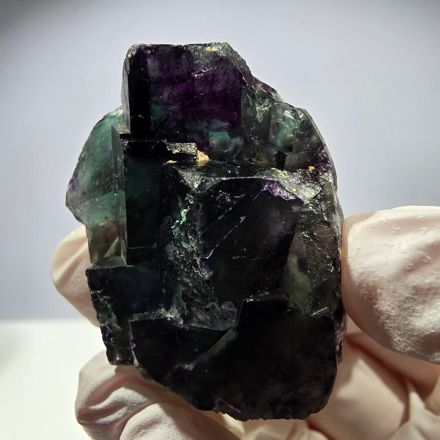 Spécimen de cube de fluorite fantôme parqueté vert violet Okorusu, Namibie 41*30*18mm