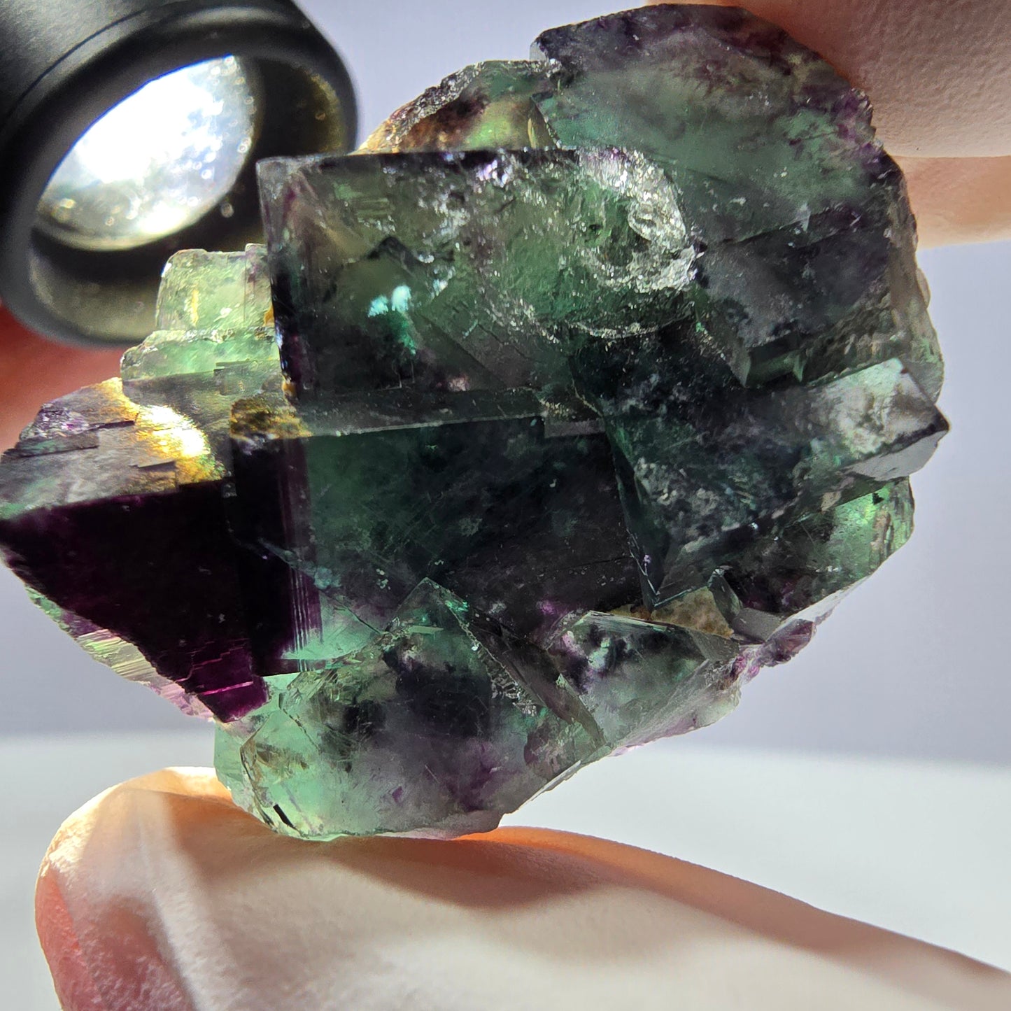 Spécimen de cube de fluorite fantôme parqueté vert violet Okorusu, Namibie 41*30*18mm