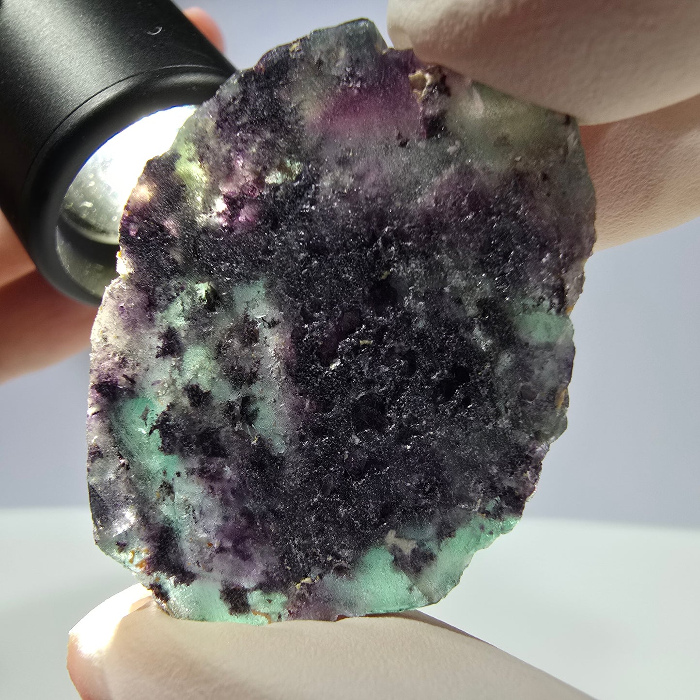 Spécimen de cube de fluorite fantôme parqueté vert violet Okorusu, Namibie 41*30*18mm