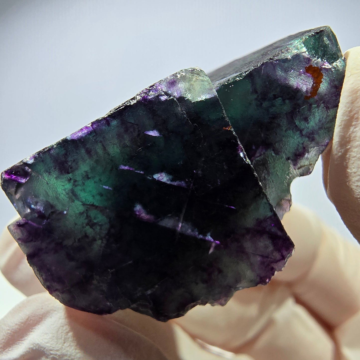Spécimen de cube de fluorite fantôme parqueté vert violet Okorusu, Namibie 34*26*21mm