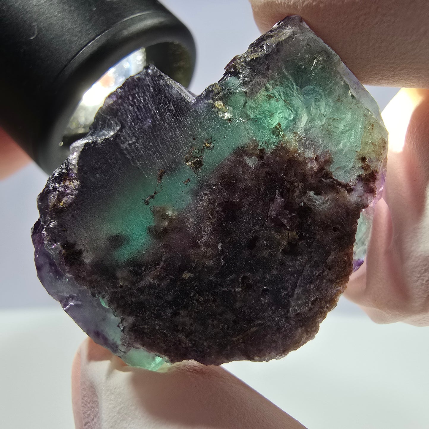 Spécimen de cube de fluorite fantôme parqueté vert violet Okorusu, Namibie 34*26*21mm