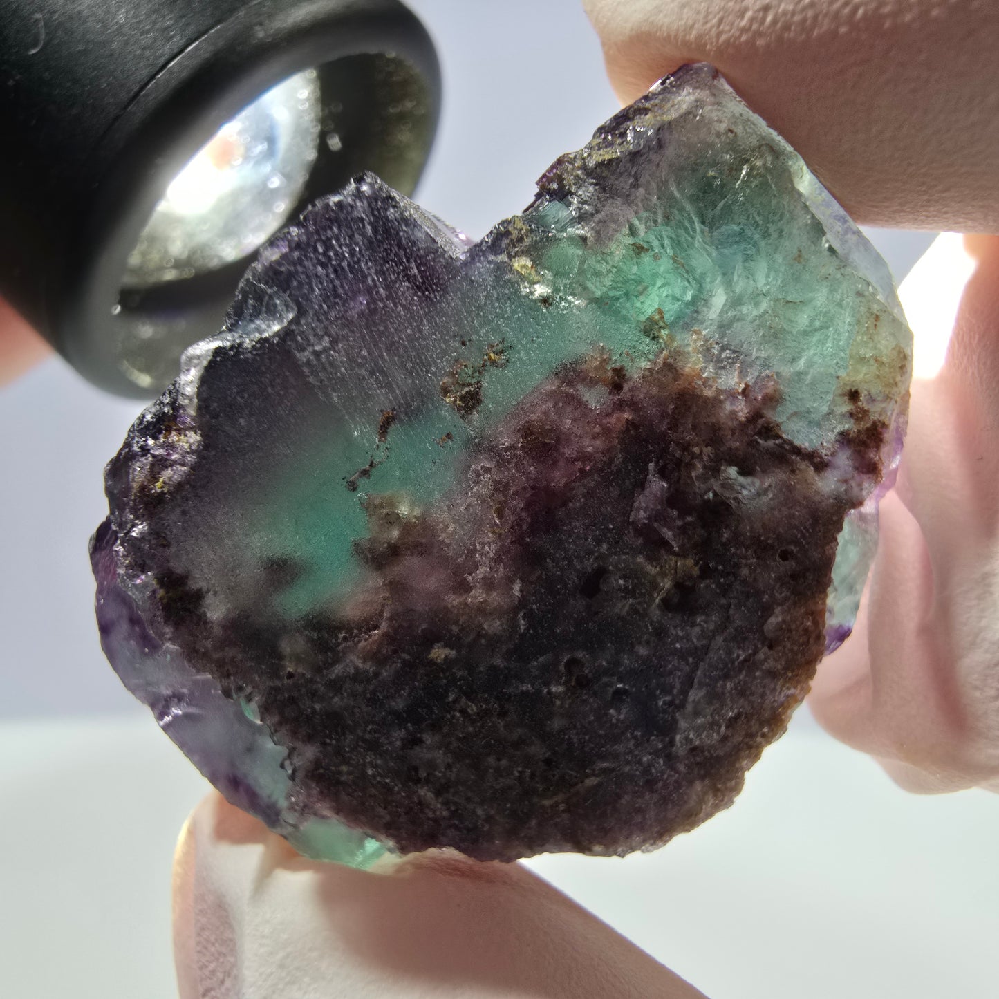 Spécimen de cube de fluorite fantôme parqueté vert violet Okorusu, Namibie 34*26*21mm