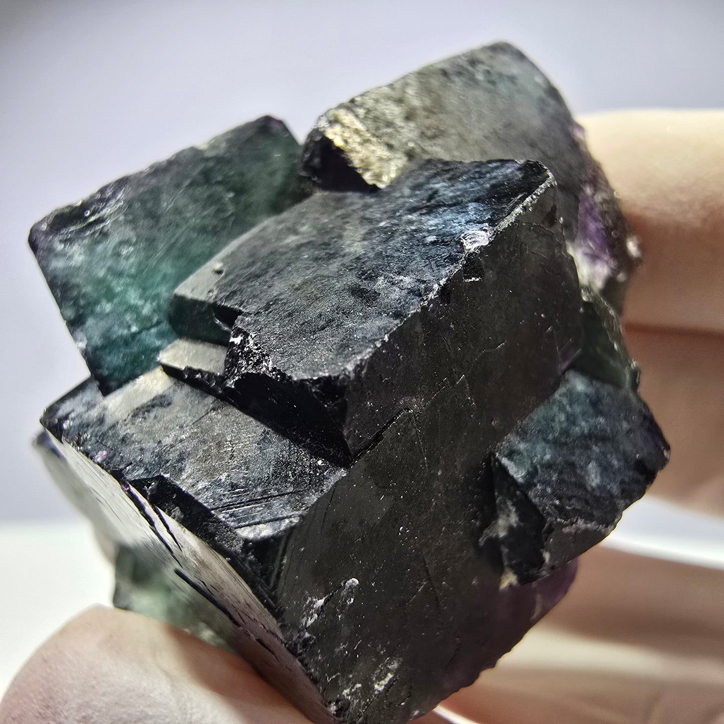 Spécimen de cube de fluorite fantôme parqueté vert violet Okorusu, Namibie 42*38*25mm