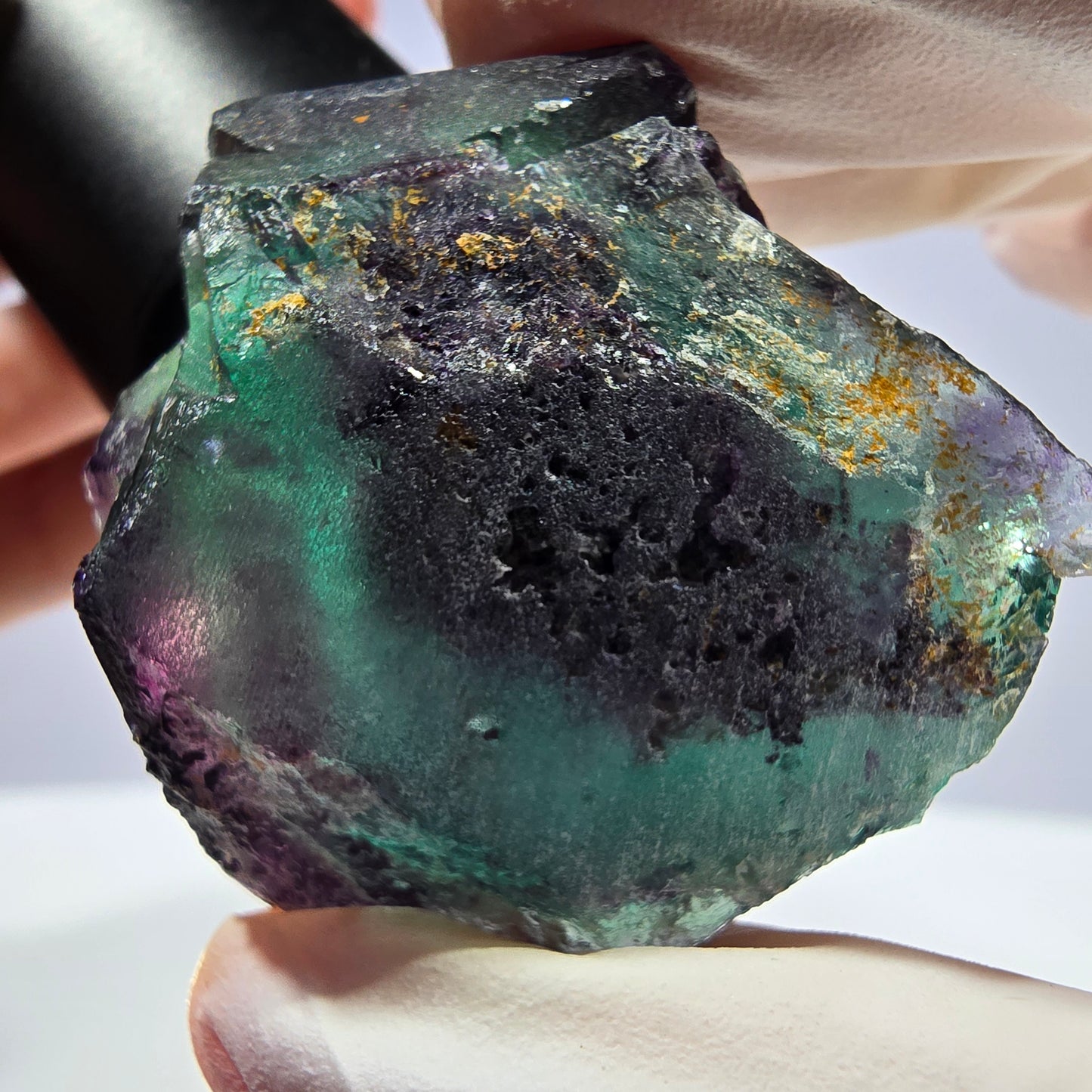 Spécimen de cube de fluorite fantôme parqueté vert violet Okorusu, Namibie 42*38*25mm