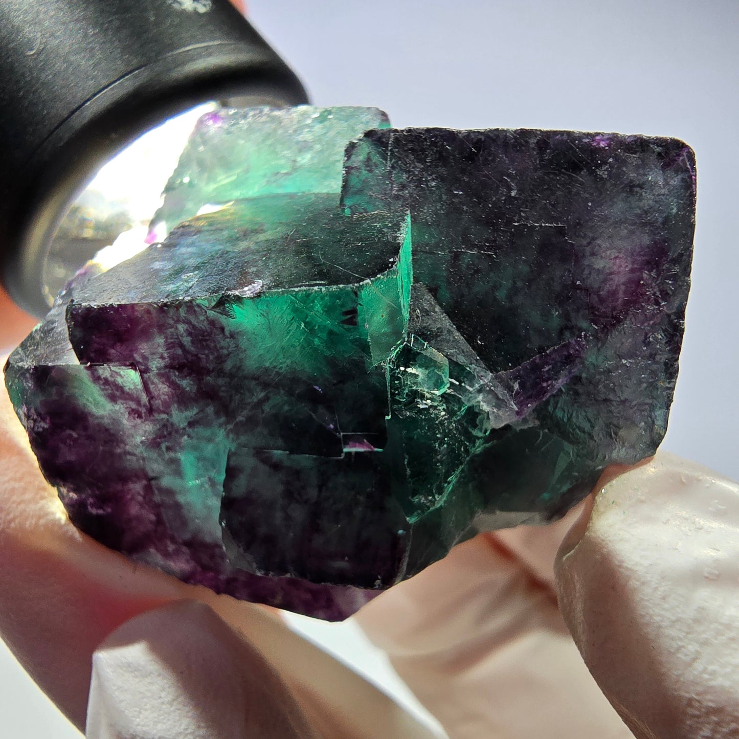 Spécimen de cube de fluorite fantôme parqueté vert violet Okorusu, Namibie 42*38*25mm