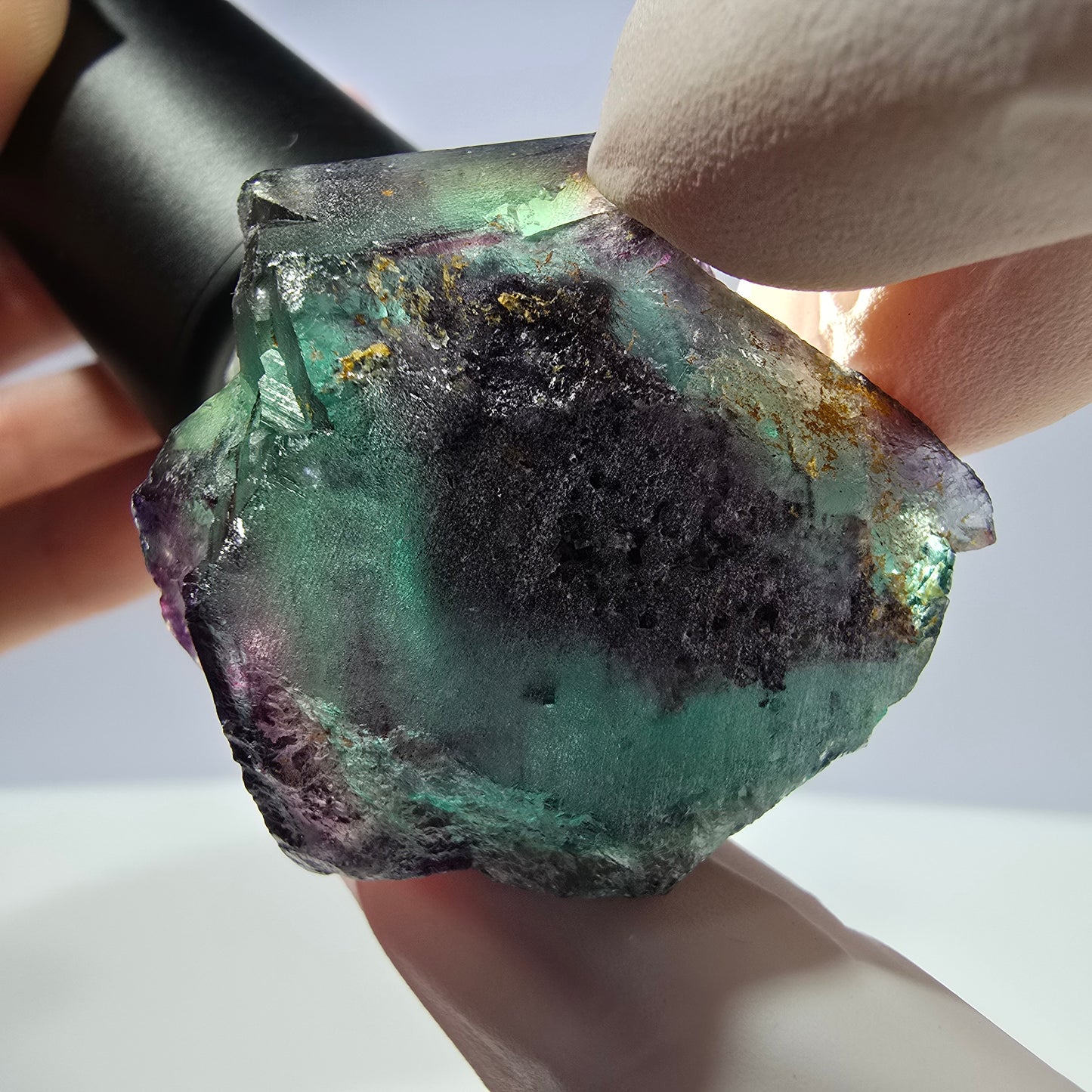 Spécimen de cube de fluorite fantôme parqueté vert violet Okorusu, Namibie 42*38*25mm