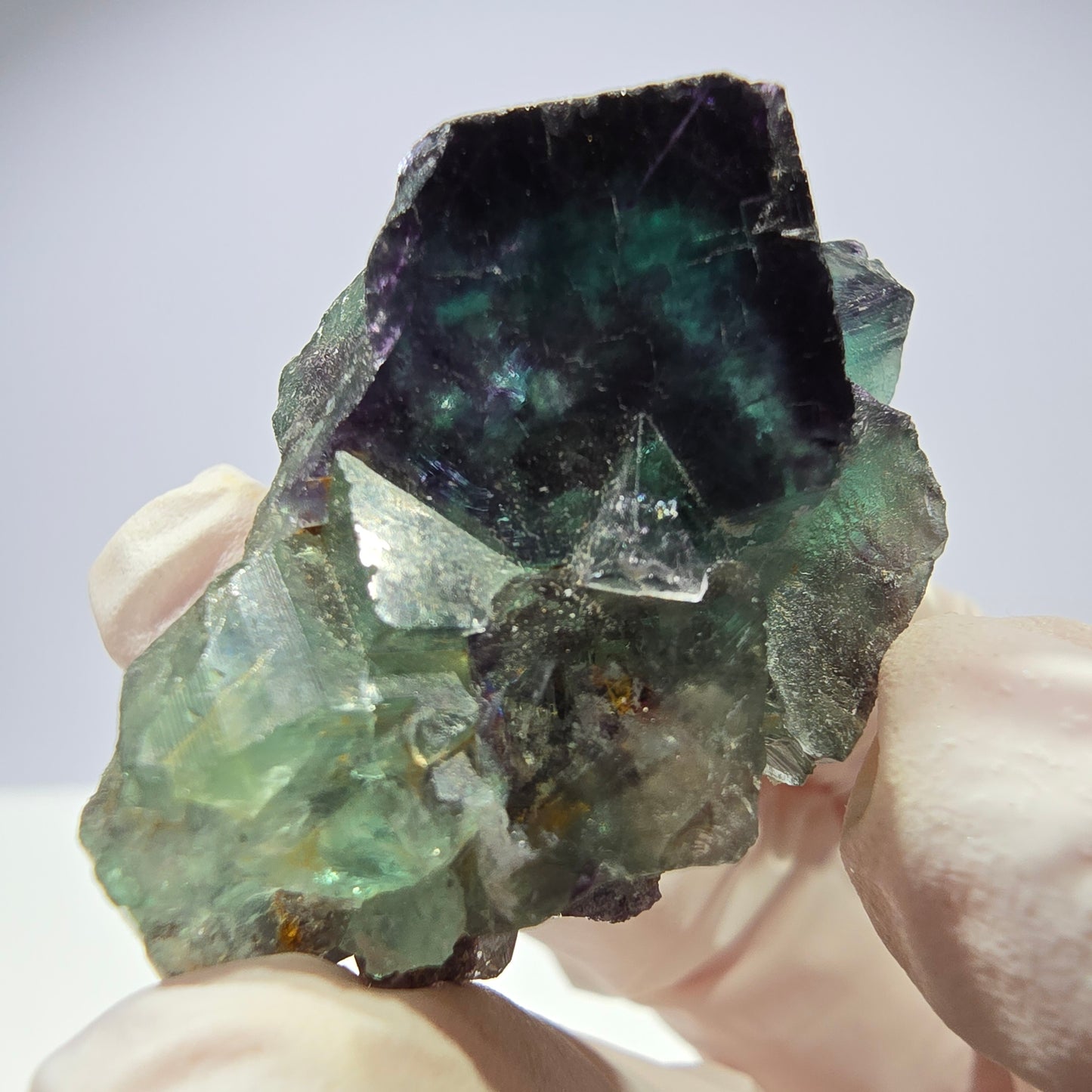 Spécimen de cube de fluorite fantôme parqueté vert violet Okorusu, Namibie 42*24*23mm