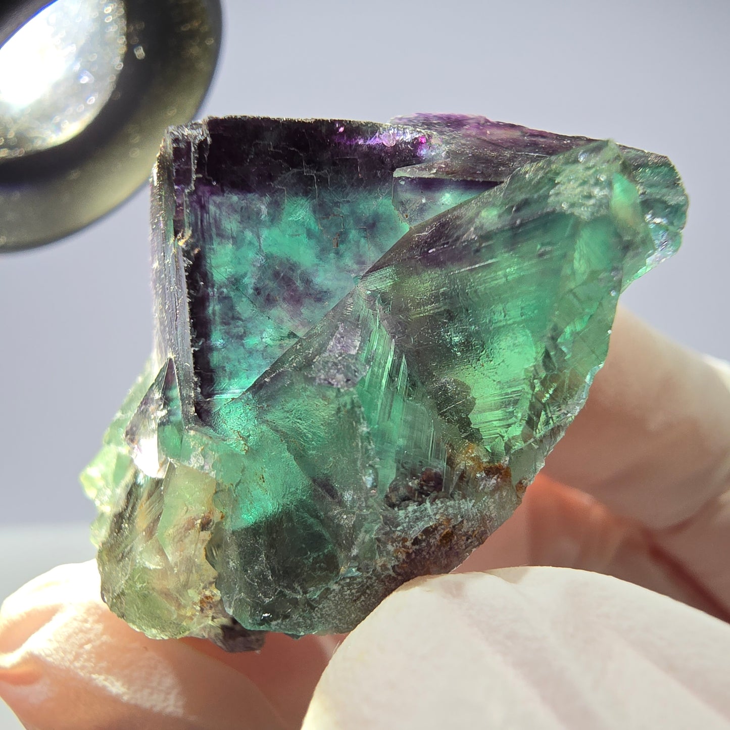 Spécimen de cube de fluorite fantôme parqueté vert violet Okorusu, Namibie 42*24*23mm