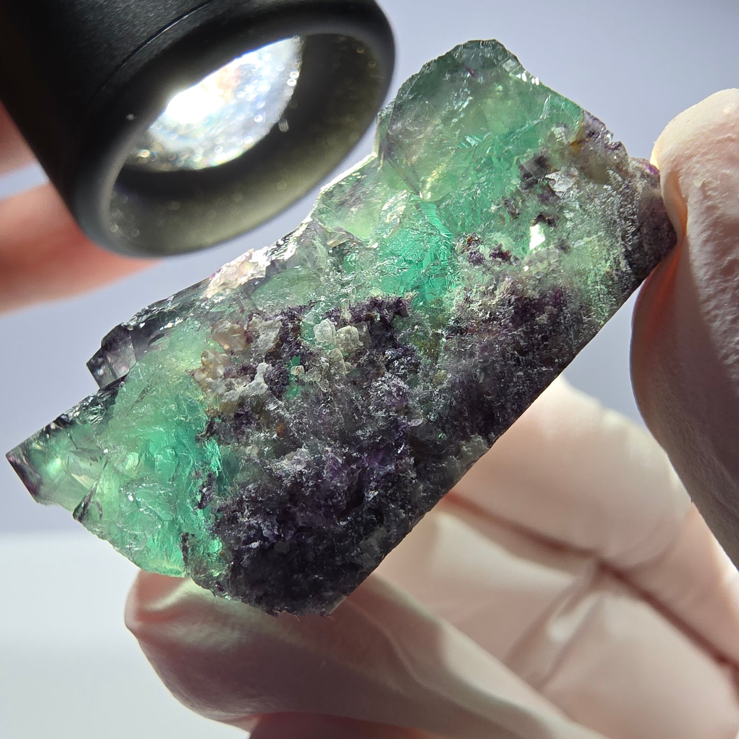 Spécimen de cube de fluorite fantôme parqueté vert violet Okorusu, Namibie 41*35*18mm