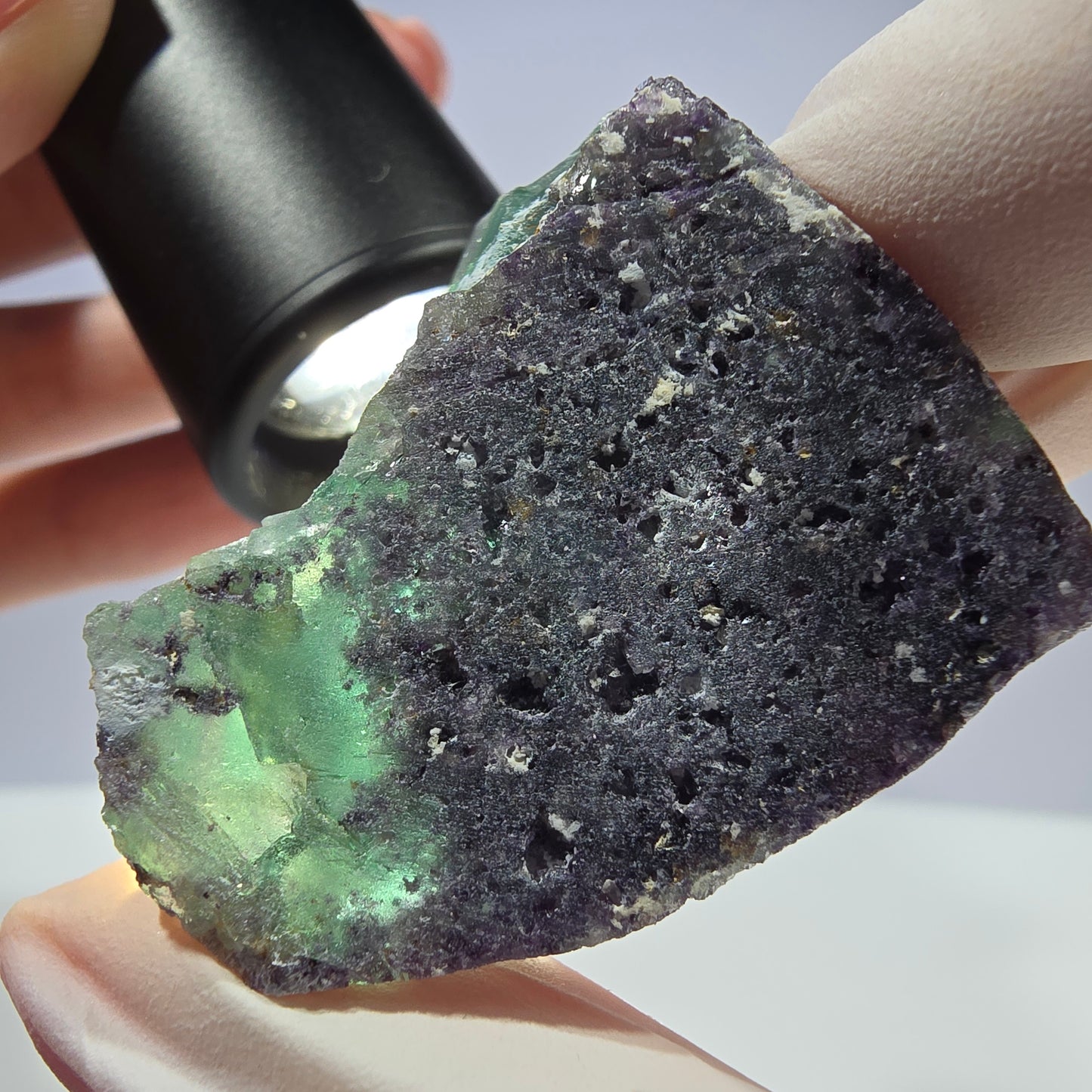Spécimen de cube de fluorite fantôme parqueté vert violet Okorusu, Namibie 41*35*18mm