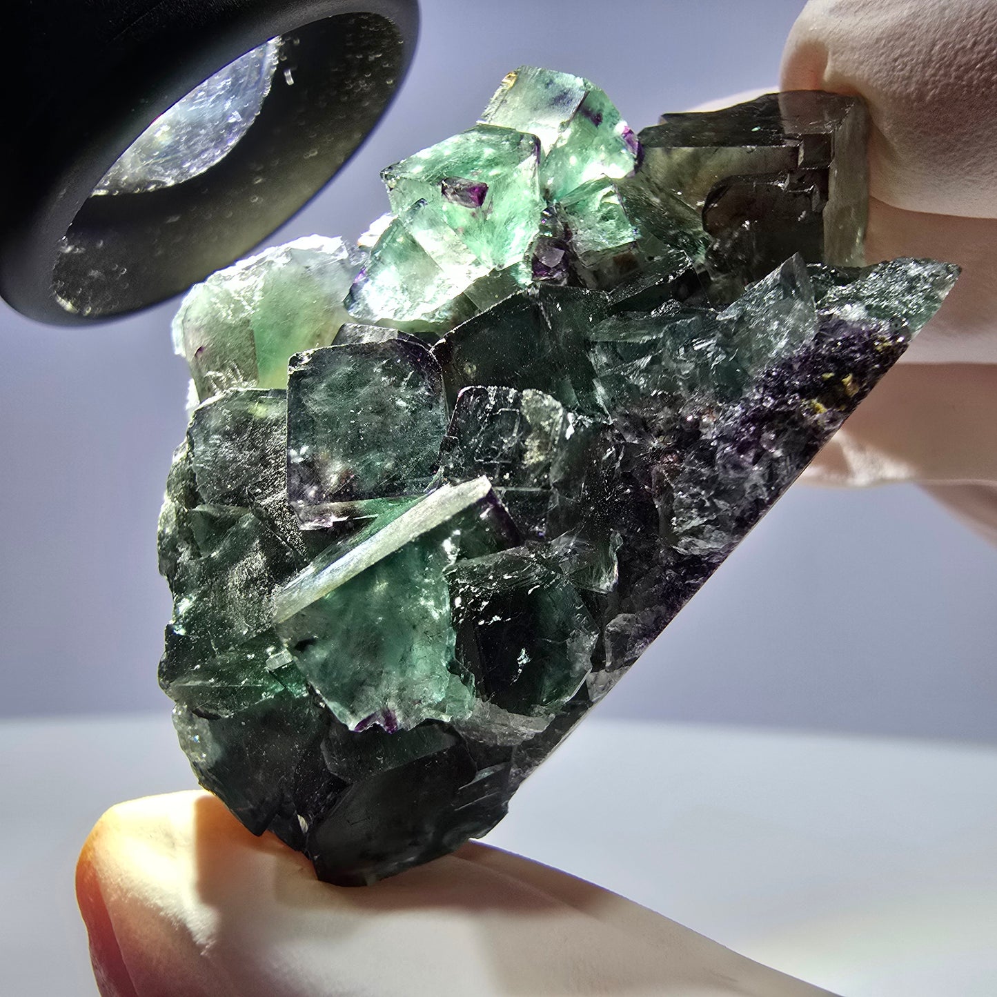 Spécimen de cube de fluorite fantôme parqueté vert violet Okorusu, Namibie 51*31*22mm