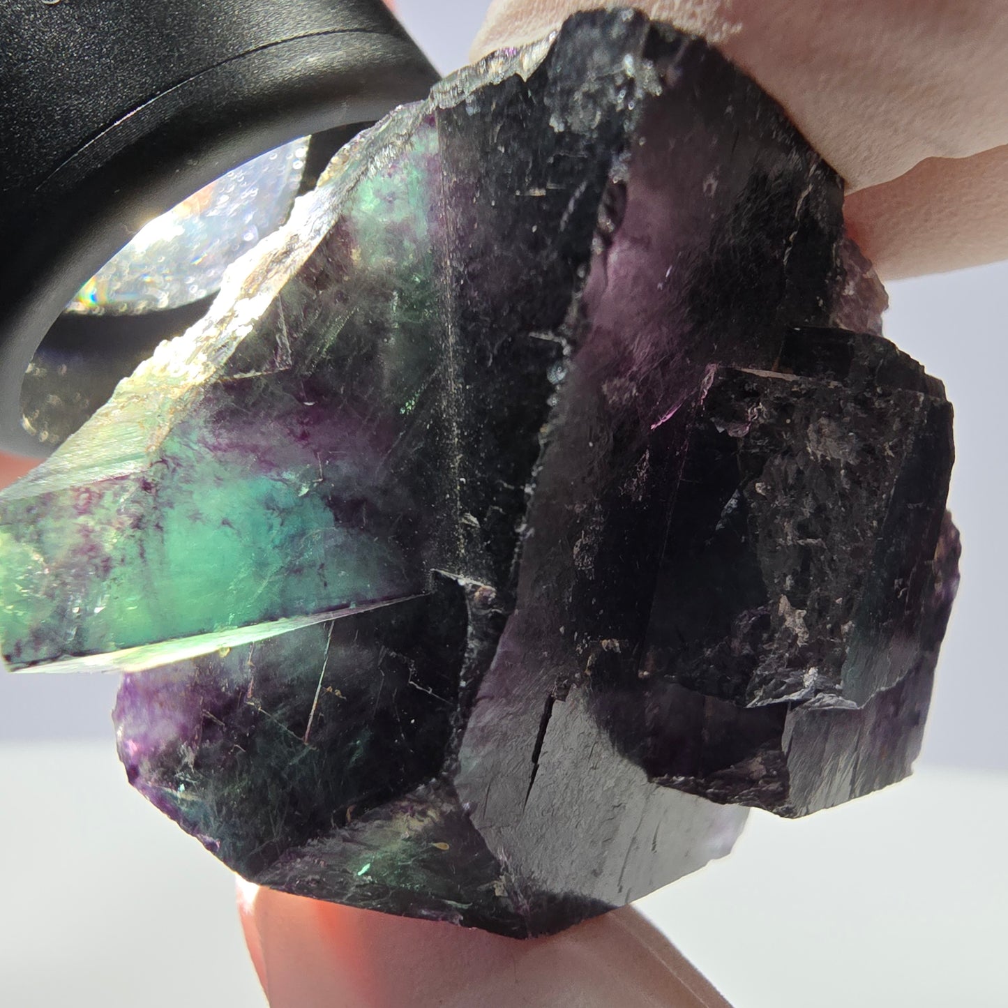 Spécimen de cube de fluorite fantôme parqueté vert violet Okorusu, Namibie 45*34*22mm