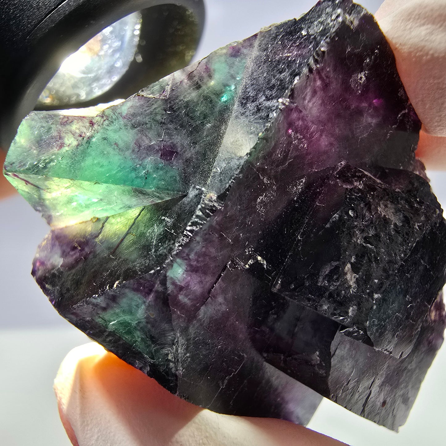 Spécimen de cube de fluorite fantôme parqueté vert violet Okorusu, Namibie 45*34*22mm