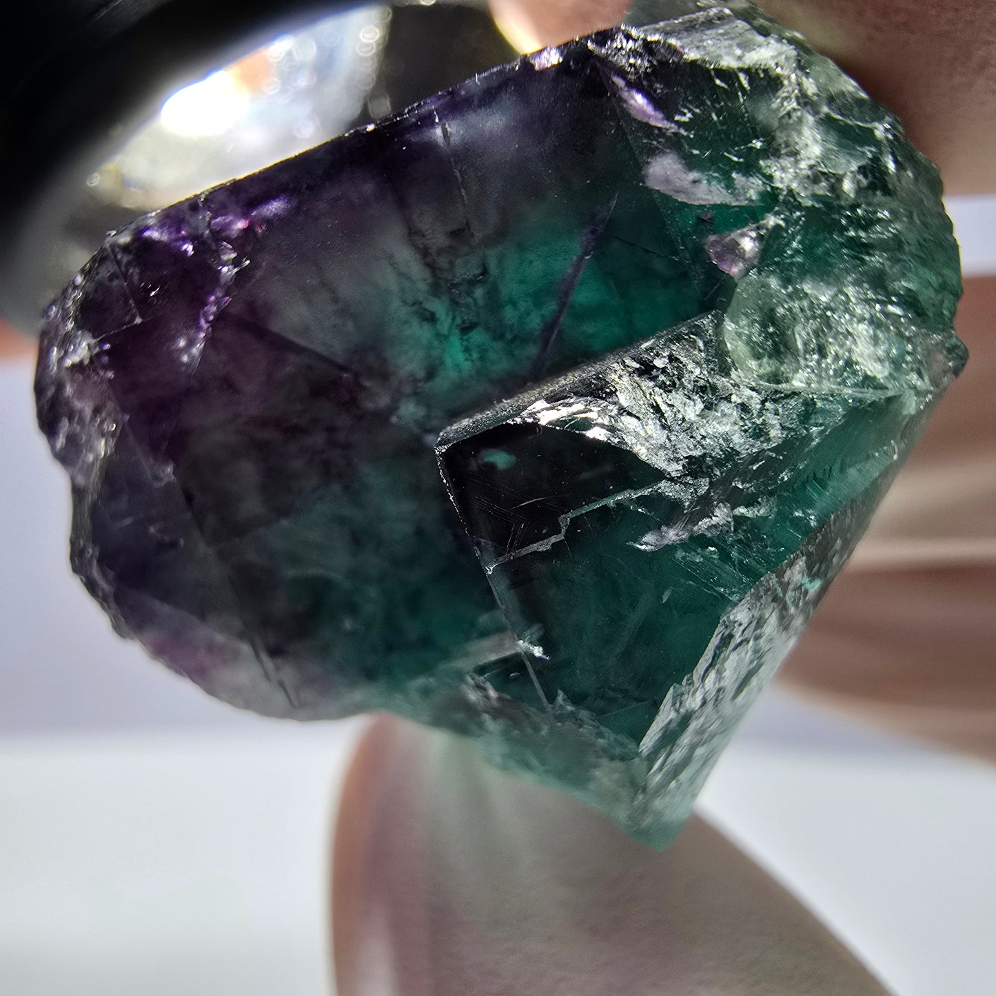 Spécimen de cube de fluorite fantôme parqueté vert violet Okorusu, Namibie 38*29*25 mm