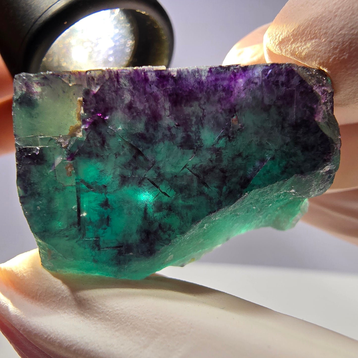 Spécimen de cube de fluorite fantôme parqueté vert violet Okorusu, Namibie 38*29*25 mm