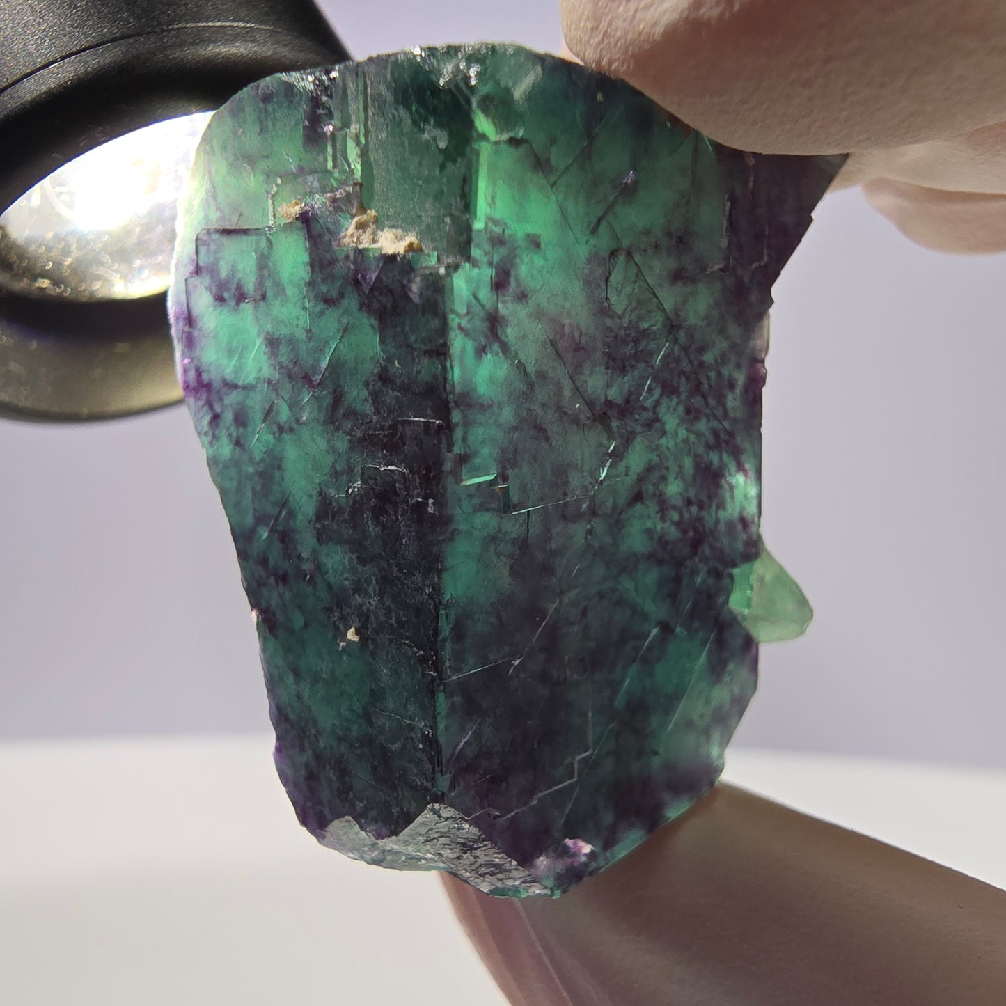 Spécimen de cube de fluorite fantôme parqueté vert violet Okorusu, Namibie 38*29*25 mm