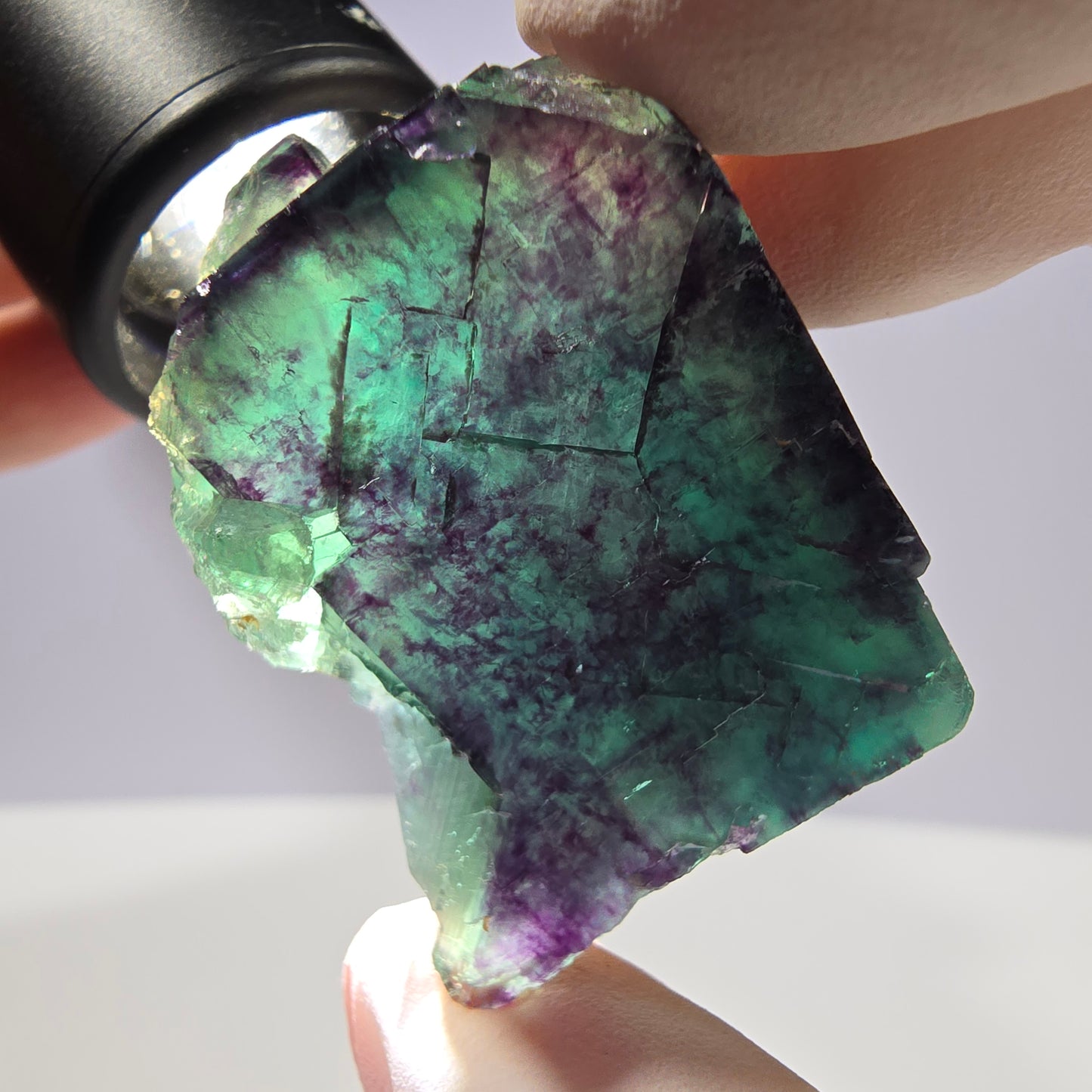 Spécimen de cube de fluorite fantôme parqueté vert violet Okorusu, Namibie 38*29*25 mm