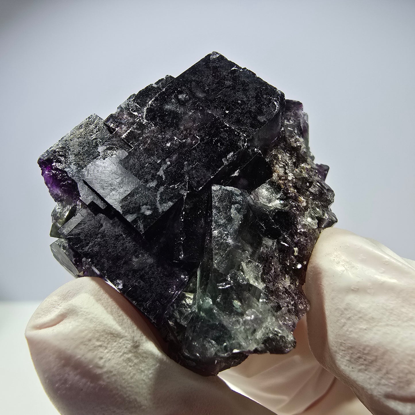 Spécimen de cube de fluorite fantôme parqueté vert violet Okorusu, Namibie 38*36*21 mm