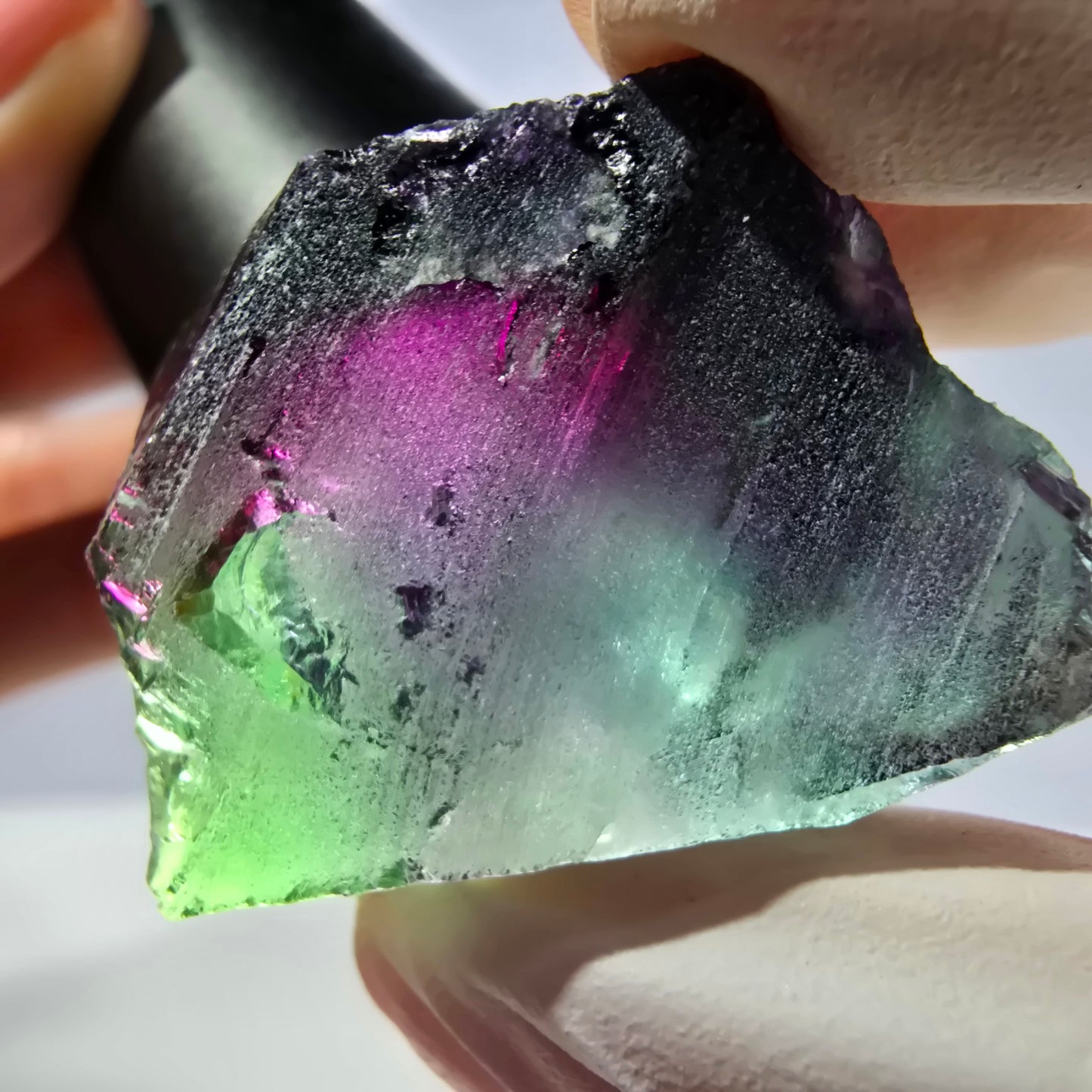 Spécimen de cube de fluorite fantôme parqueté vert violet Okorusu, Namibie 37*26*20 mm