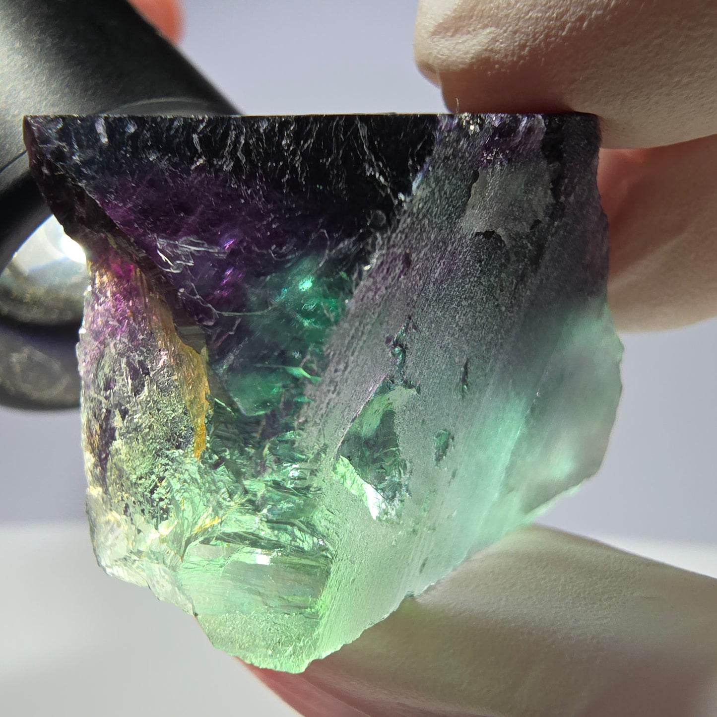 Spécimen de cube de fluorite fantôme parqueté vert violet Okorusu, Namibie 37*26*20 mm