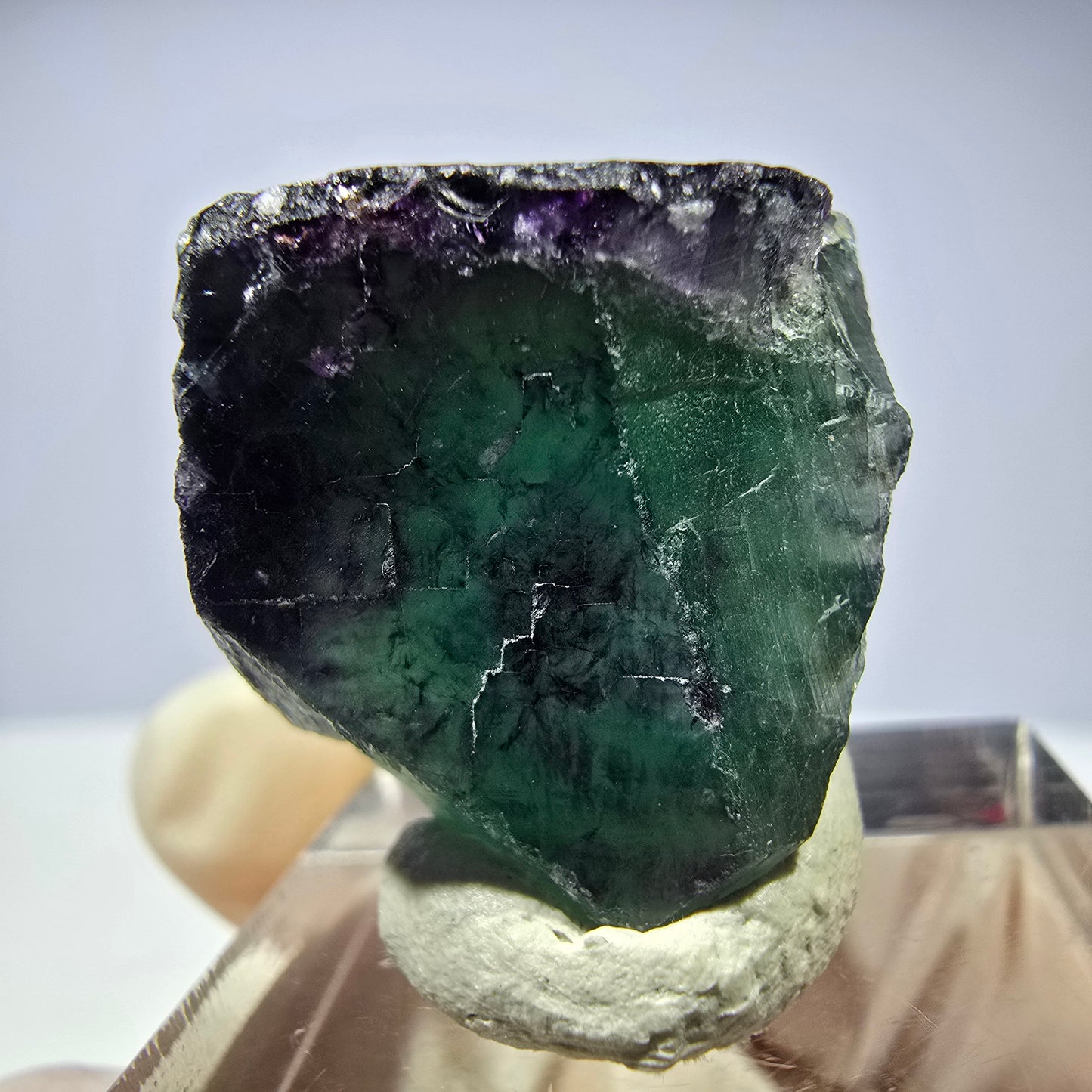 Rare cube de fluorite fantôme parqueté vert violet Okorusu Namibie 23*21*19mm