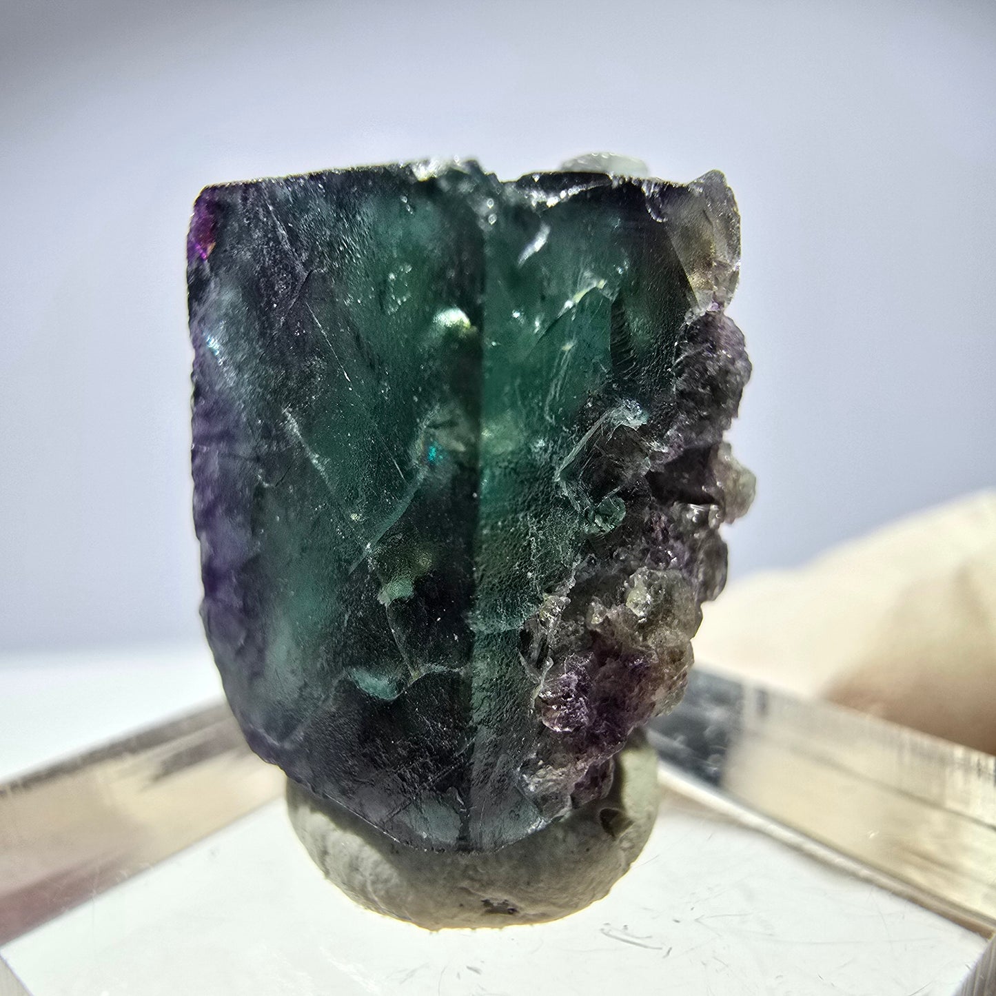 Rare cube de fluorite fantôme parqueté vert violet Okorusu Namibie 20*15*13mm