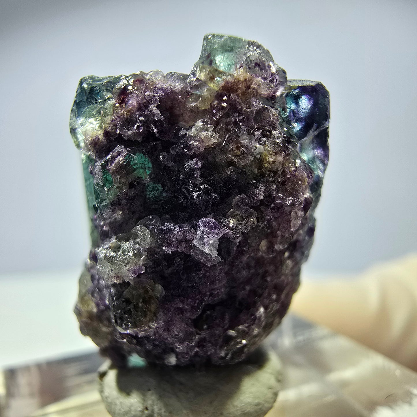 Rare cube de fluorite fantôme parqueté vert violet Okorusu Namibie 20*15*13mm