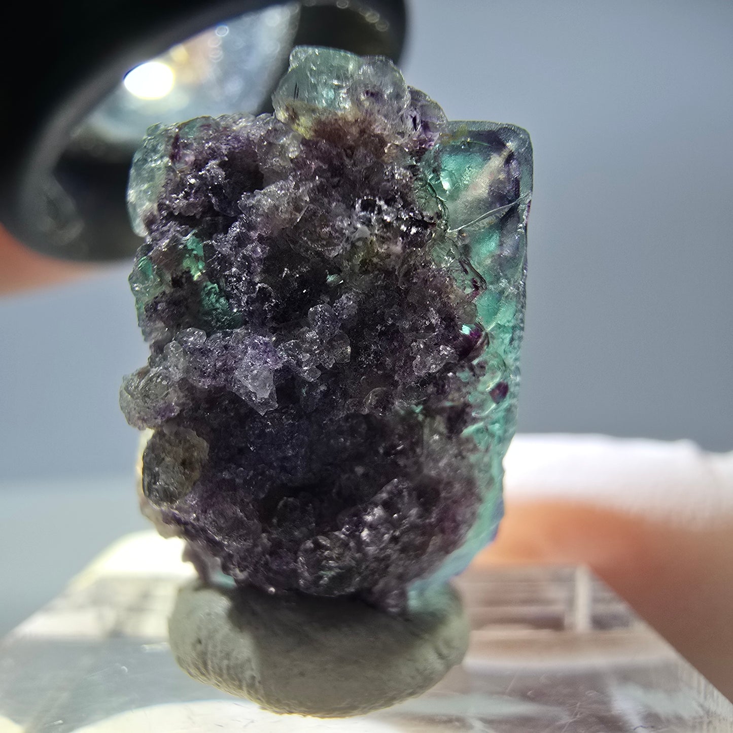 Rare cube de fluorite fantôme parqueté vert violet Okorusu Namibie 20*15*13mm