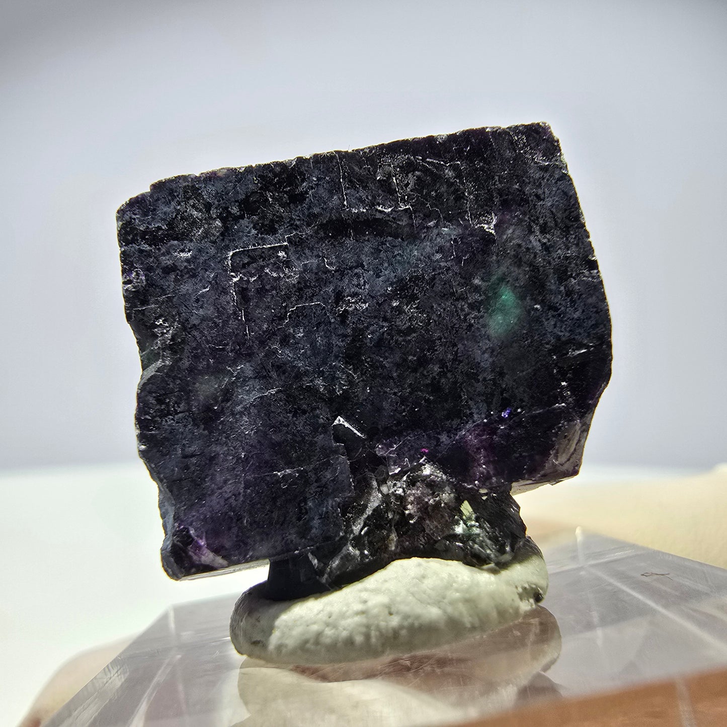 Rare cube de fluorite fantôme parqueté vert violet Okorusu Namibie 22*22*19mm