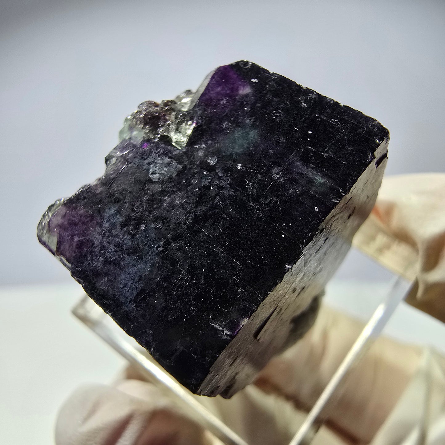Rare cube de fluorite fantôme parqueté vert violet Okorusu Namibie 22*22*19mm