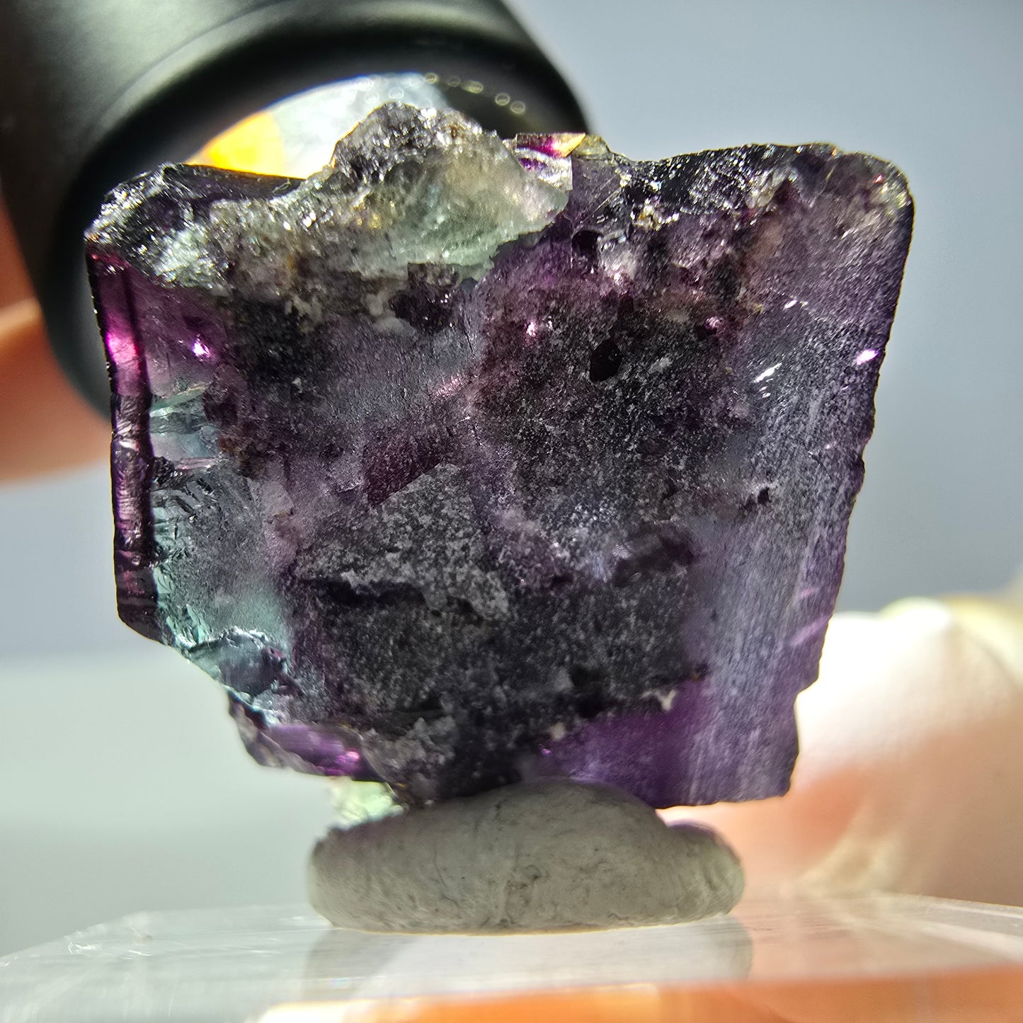 Rare cube de fluorite fantôme parqueté vert violet Okorusu Namibie 22*22*19mm
