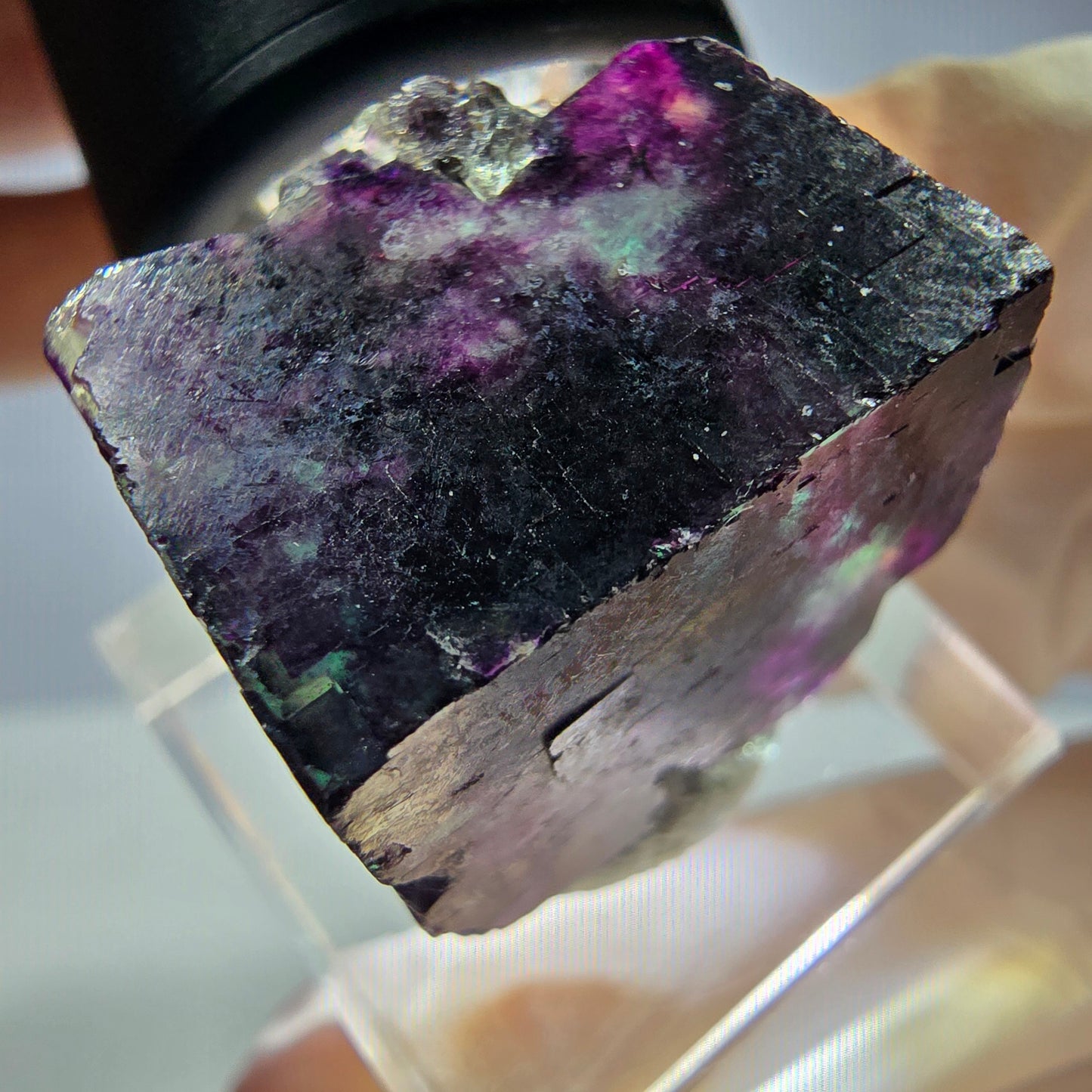 Rare cube de fluorite fantôme parqueté vert violet Okorusu Namibie 22*22*19mm
