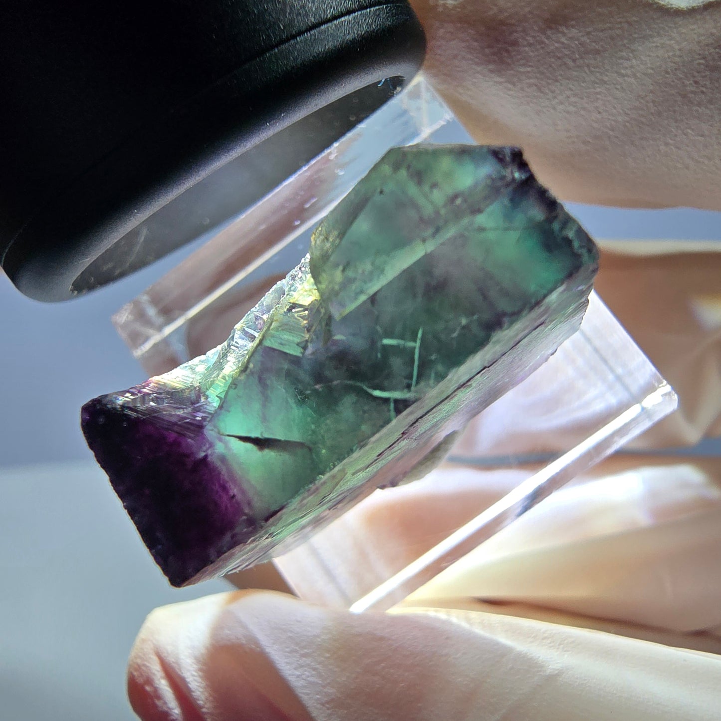 Rare cube de fluorite fantôme parqueté vert violet Okorusu Namibie 24*20*10mm