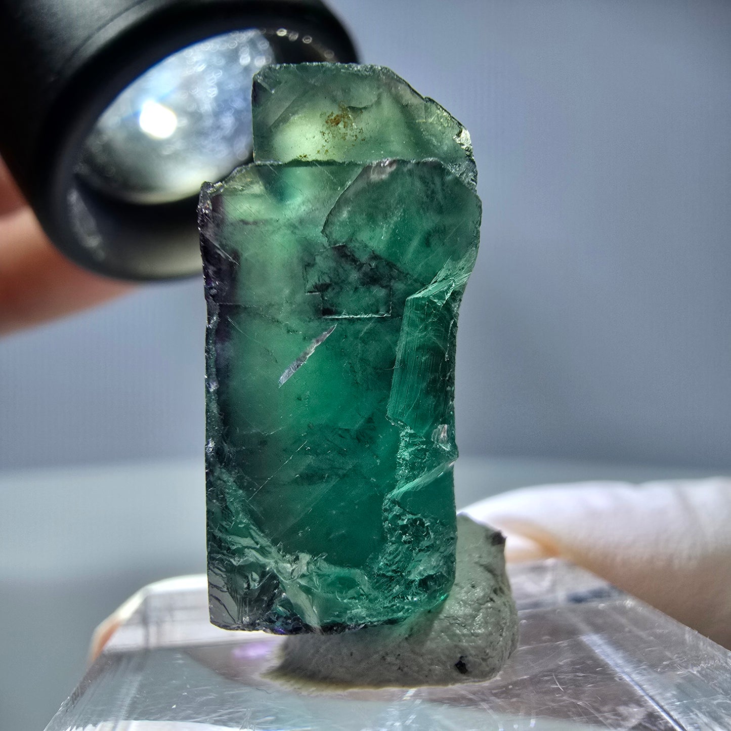 Rare cube de fluorite fantôme parqueté vert violet Okorusu Namibie 25*21*11mm