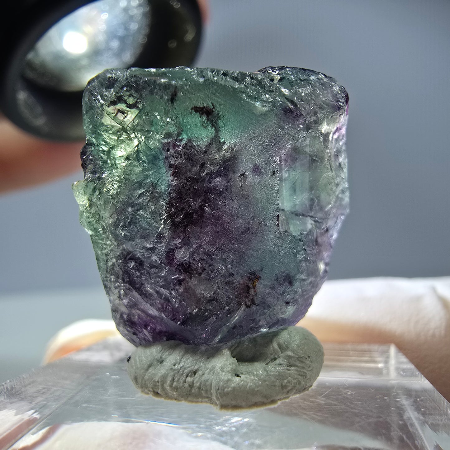Rare cube de fluorite fantôme parqueté vert violet Okorusu Namibie 21*19*13mm
