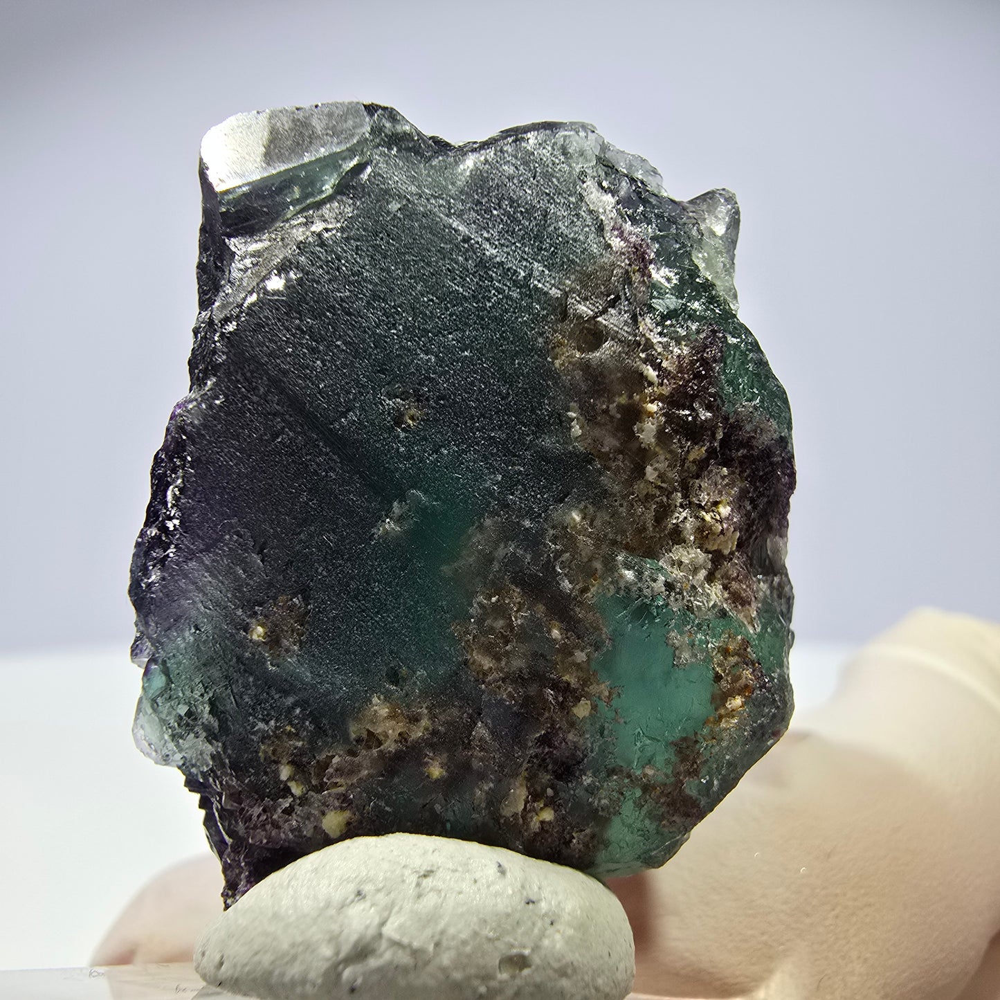 Rare cube de fluorite fantôme parqueté vert violet Okorusu Namibie 31*27*21mm